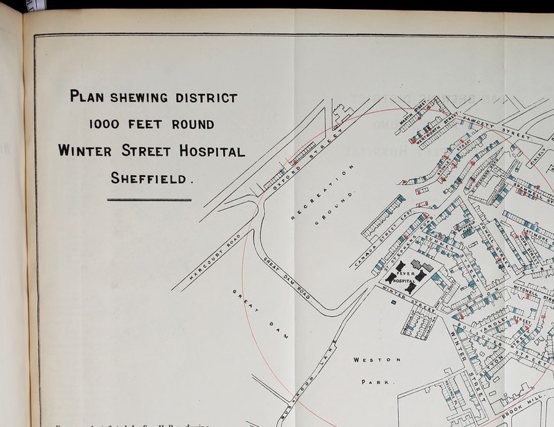 Plan shewing district 1000 FEET ROUND Winter Street Hospital Sheffield . r» 7i 77 J