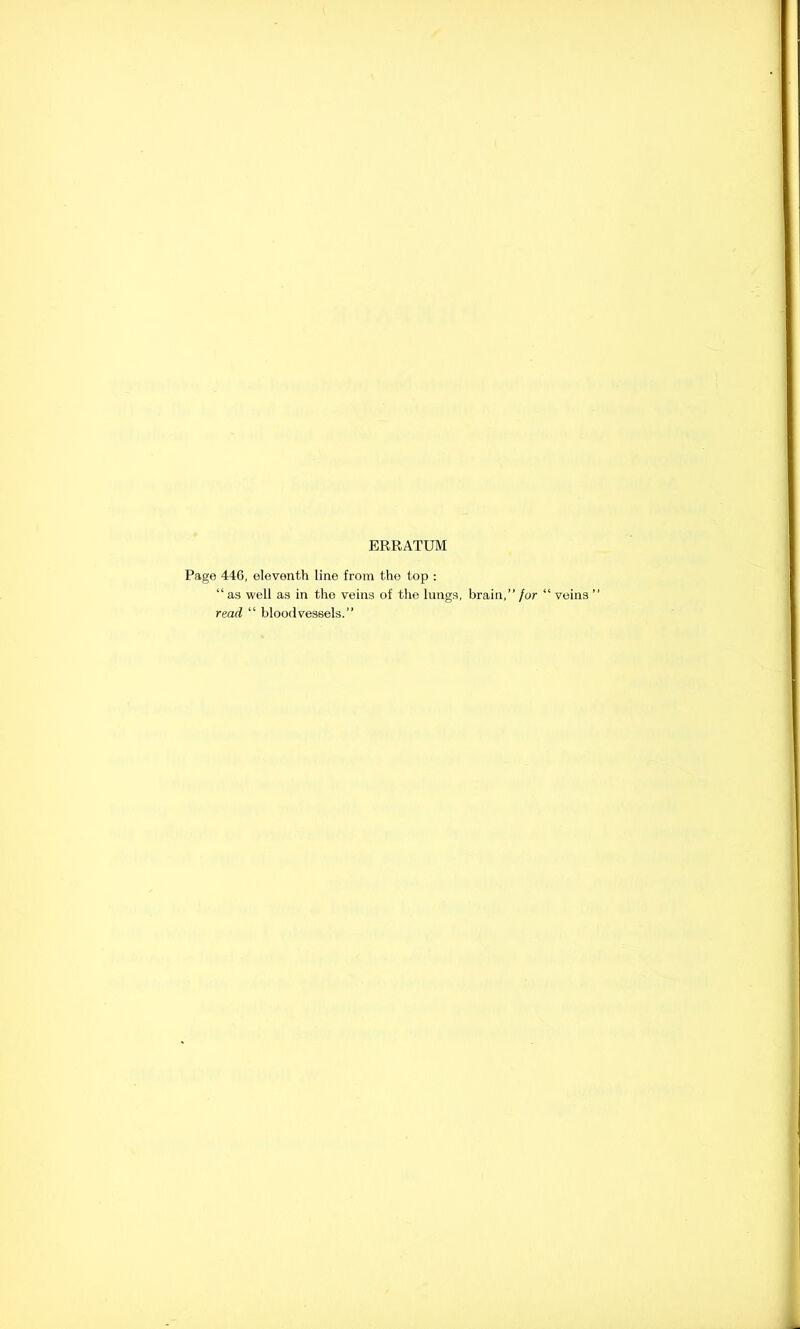 ERRATUM Page 446, eleventh line from the top : “ as well as in the veins of the lungs, brain,” for “ veins ” read “ bloodvessels.”
