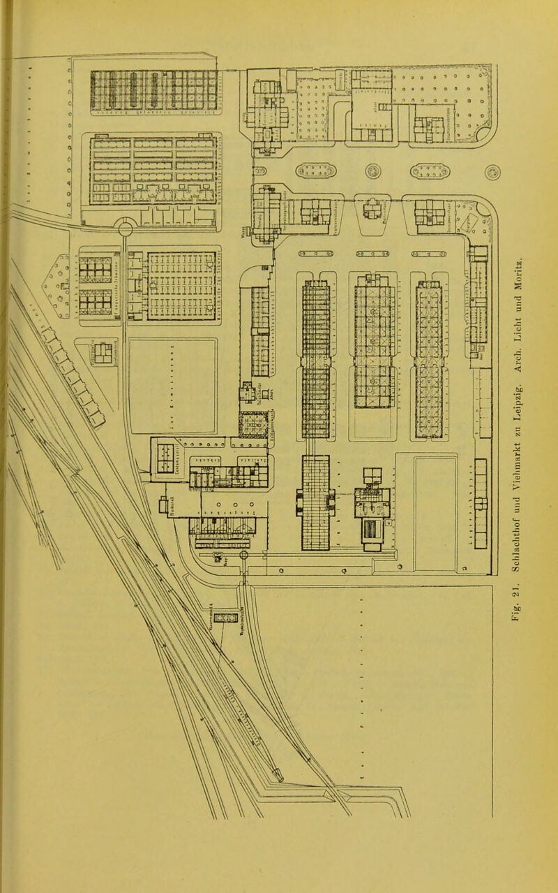 Fig. 21. Schlachthof und Viehraarkt zu Leipzig. Arcli. Licht und Moritz.