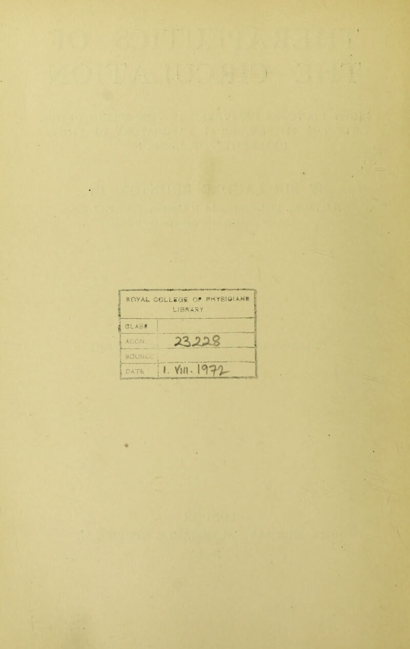1«0YA,l. COLL.QE Of PMY81»IAN» LIBRARY j| CL AS* i 'iOUhOL . I PATfc j I. Vui>