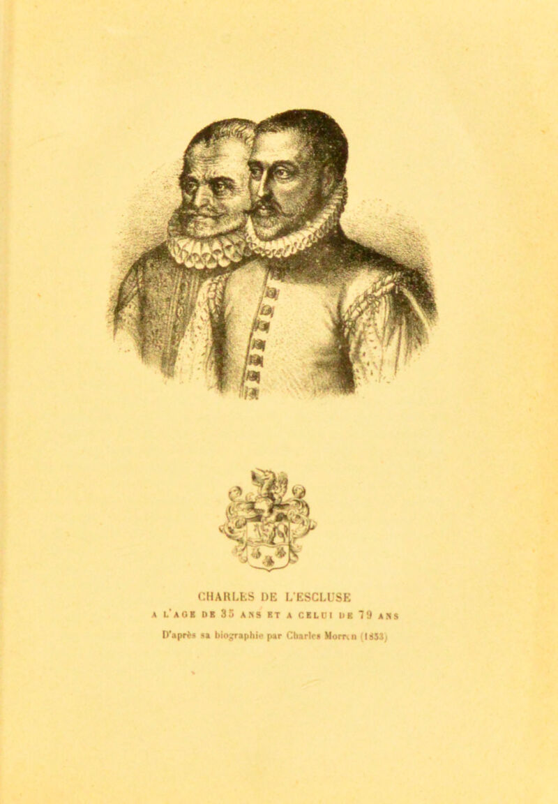 CHARLES DE L’ESCLUSE A L'AGE DE 35 ANS ET A CELUI DK 79 ANS D’après sa biographie par Charles Monvn {1853)