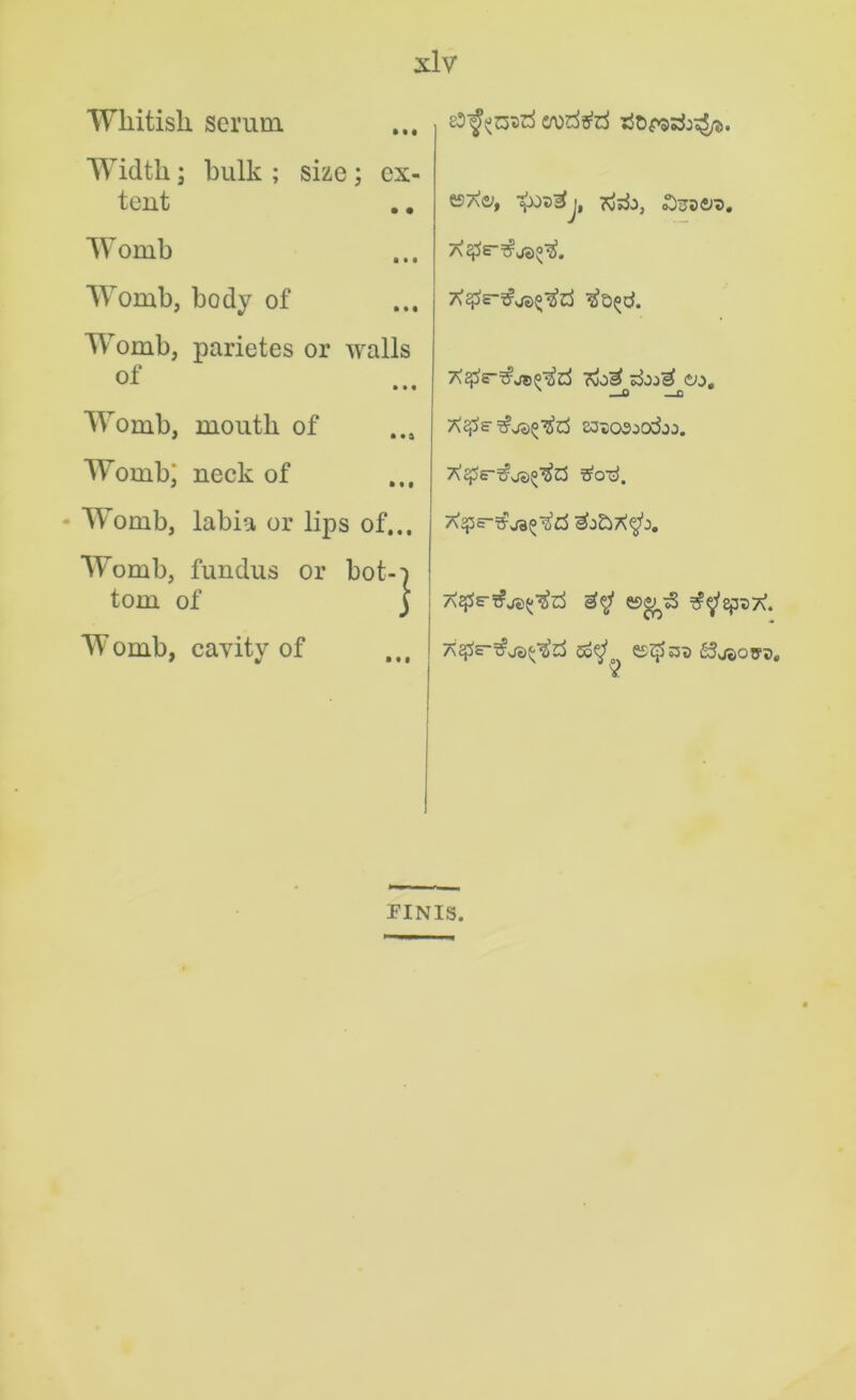 Whitish scrum. • • • Width; hulk ; size ; ex- tent W omb • »i Womb, body of Womb, parietes or walls of • • 4 Womb, mouth of Womb; neck of Womb, labia or lips of... Womb, fundus or hot-] tom of ) Womb, cavity of ®7\Vt povg J, T^S-^JS^rf co. 7\$£~ £3D0200djO. 7\$£-ifja^d s’o'd. A^s-^ja^d ^ e£><^3 ^^ep7)7\. 7\^s-^ja^d 5o?/o ©d53*5 FINIS.