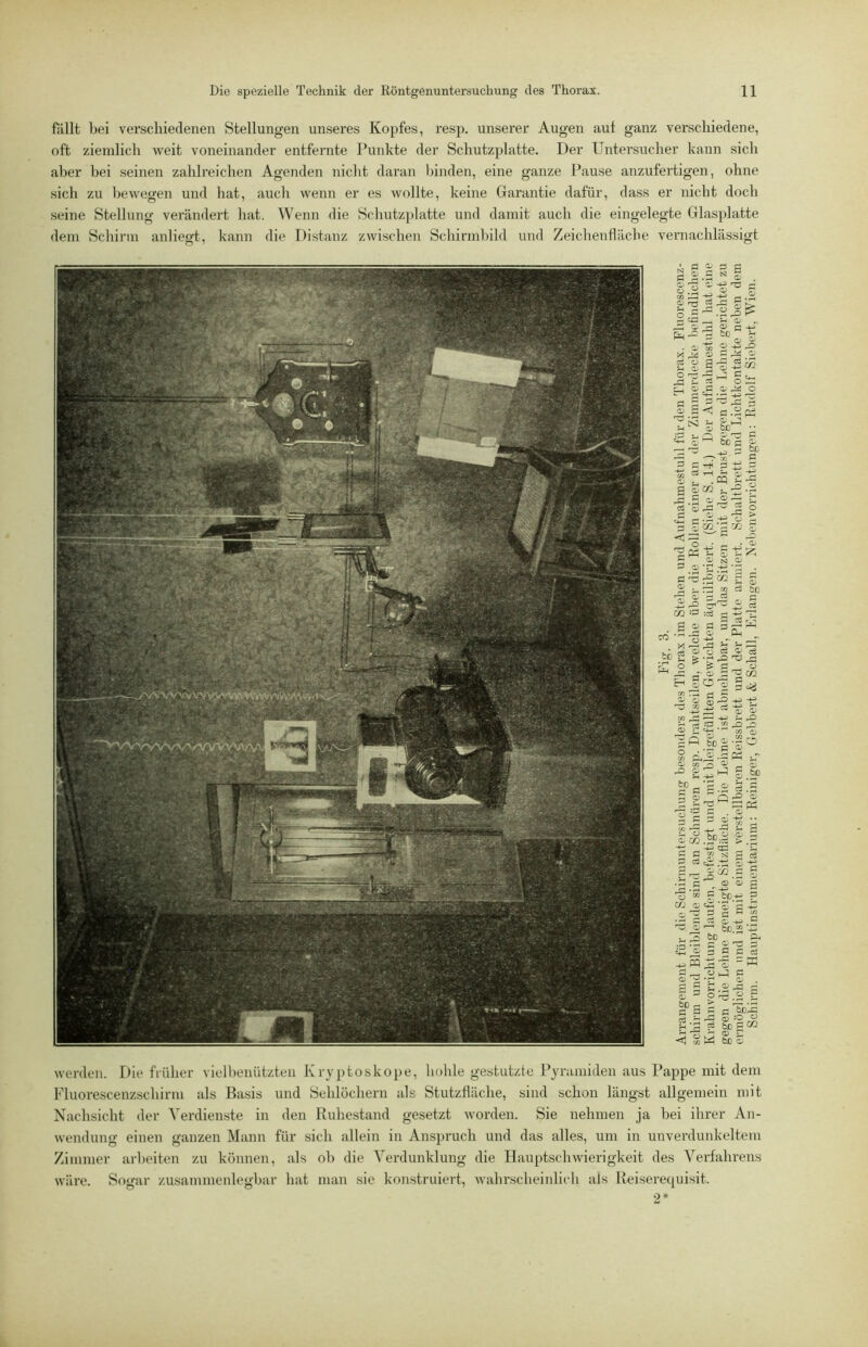 werden. l)ie früher viell)eiiützt:eii Kryptoskope, hohle gestutzte l’yriuiiiden aus Pappe mit dem Kluorescenzsehirm als Basis und yehlöchern als Stützfläche, sind schon längst allgemein mit Nachsicht der Verdienste in den Kuhestand gesetzt worden. Sie nehmen ja bei ihrer An- wendung einen ganzen Mann für sich allein in Anspruch und das alles, um in unverdunkeltem Zimmer arbeiten zu können, als ob die Verdunklung die Hauptschwierigkeit des Verfahrens wäre. Sogar zusammeidegbar hat man sie konstruiert, wahrscheinli(di als Beiserequisit. 9* fällt bei verschiedenen Stellungen unseres Kopfes, resp. unserer Augen auf ganz verschiedene, oft ziemlich weit voneinander entfernte Punkte der Schutzplatte. Der Untersucher kann sich aber bei seinen zahlreichen Agenden nicht daran binden, eine ganze Pause anzufertigen, ohne sich zu bewegen und hat, auch wenn er es wollte, keine Garantie dafür, dass er nicht doch seine Stellung verändert hat. Wenn die Schutz]>latte und damit auch die eingelegte Glasplatte dem Schirm anliegt, kann die Distanz zwischen Schirmbild und Zeichenfläcbe vernachlässigt 3- ^ c3 £ iS •S J.a 5'S; c 'S -S ^ fl, _ „ 02 :cö ^ ^ df S 3 ^ CO • 2 ^ .a ° I e- ^ ^ 15 s S S = ä ? bca: fl CO bc OJ