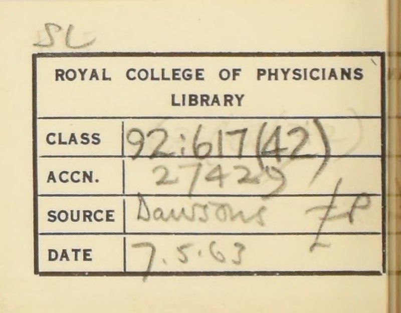 su ROYAL COLLEGE OF PHYSICIANS LIBRARY CLASS ACCN. SOURCE