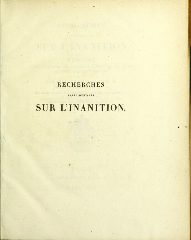 EXPÉRIMENTALES SUR L’INANITION.