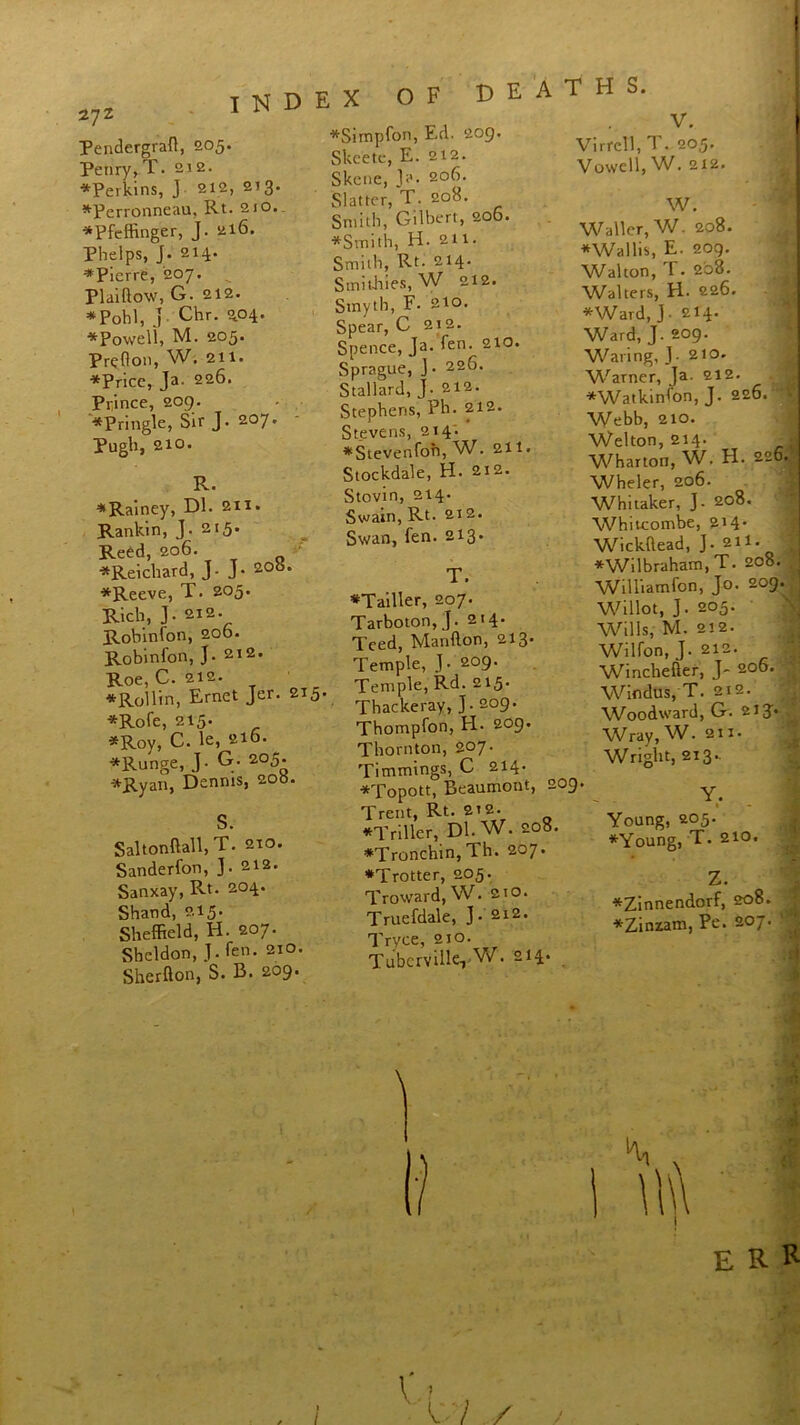Pendergrall, 205. Penry,T. 212. ♦Perkins, J 212, 213. ♦Perronneau, Rt. 210. ♦Pfeffinger, J. 216. Phelps, J. 214. ♦Pierre, 207. Plaiftow, G. 212. *Pohl, j Chr. 204. ♦Powell, M. 205. Preflon, W. 211. ♦Price, Ja. 226. Prince, 209. ♦Pringle, Sir J. 207. Pugh, 210. EX OF DEATHS. R. ♦Rainey, Dl. 2x1. Rankin, J. 215. Reed, 206. - ♦Reichard, J- J- 20b. ♦Reeve, T. 205. Rich, J - 2x2. Robinfon, 200. Robinfon, J. 212. Roe, C. 212. ♦Rollin, Ernet Jer. 2i, ♦Rofe, 215. ♦Roy, C. le, 210- ♦Runge, J- G- 205. ♦Ryan, Dennis, 208. ♦Sirnpfon, Ed. 209. Skeete, E. 212. Skene, ja. 206. Slatter, T. 208. Smith, Gilbert, 206. ♦Smith, H. 211. Smith, Rt. 214. Smithies, W 212. Smyth, F- 210. Spear, C 212. Spence, Ja. Ten. 210. Sprague, J • 226. Stallard, j- 212. Stephens, Ph. 212. Stevens, 214. ♦Stevenfon, W. 2X1. Stockdale, H. 212. Stovin, 214- Swain, Rt. 212. Swan, fen. 213. S. Saltonllall, T. 210. Sanderfon, J. 212. Sanxay, Rt. 204. Shand, 2.15. Sheffield, H. 207. Sheldon, J.fen. 210. Sherflon, S. B. 209. V. Virrell, T . 205. Vowell, W. 212. T. ♦Tailler, 207. Tarboton, J. 214. Teed, Manfton, 213. Temple, J. 209. Temple, Rd. 215. Thackeray, J • 209. Thompfon, H. 209. Thornton, 207. Timmings, C 214. ♦Topott, Beaumont, 2 Trent, Rt. 2x2. ♦Triller, Dl. W. 208 ♦Tronchin, Th. 207. ♦Trotter, 205. Troward, W. 2to. Truefdale, J - 212. Tryce, 210. Tubcrville, W. 214. W. Waller, W. 208. ♦Wallis, E. 209. Walton, T. 208. Walters, PE 226. | ♦Ward, J. 214. Ward, J. 209. Waring, J. 210. Warner, Ja. 212. 1 ♦Watkinfon, J. 226.' Webb, 210. Welton, 214. Wharton, W. PE 226. Wheler, 206. Whitaker, J. 208. Whitcombe, 214. Wickftead, J - 211. *Wilbraham, T. 208. Williamfon, Jo. 209. Willot, J. 205. Wills, M. 212. Wilfon, J. 212. 1 Winchefter, J- 206. _ Windus, T. 212. Woodward, G. 2iff Wray, W. 211. Wright, 213.. 09. Y. 1 Young, 205. ♦Young, T. 210. Z. ♦Zinnendorf, 208. ♦Zinzam, Pe. 207. E R R / v ? m / j