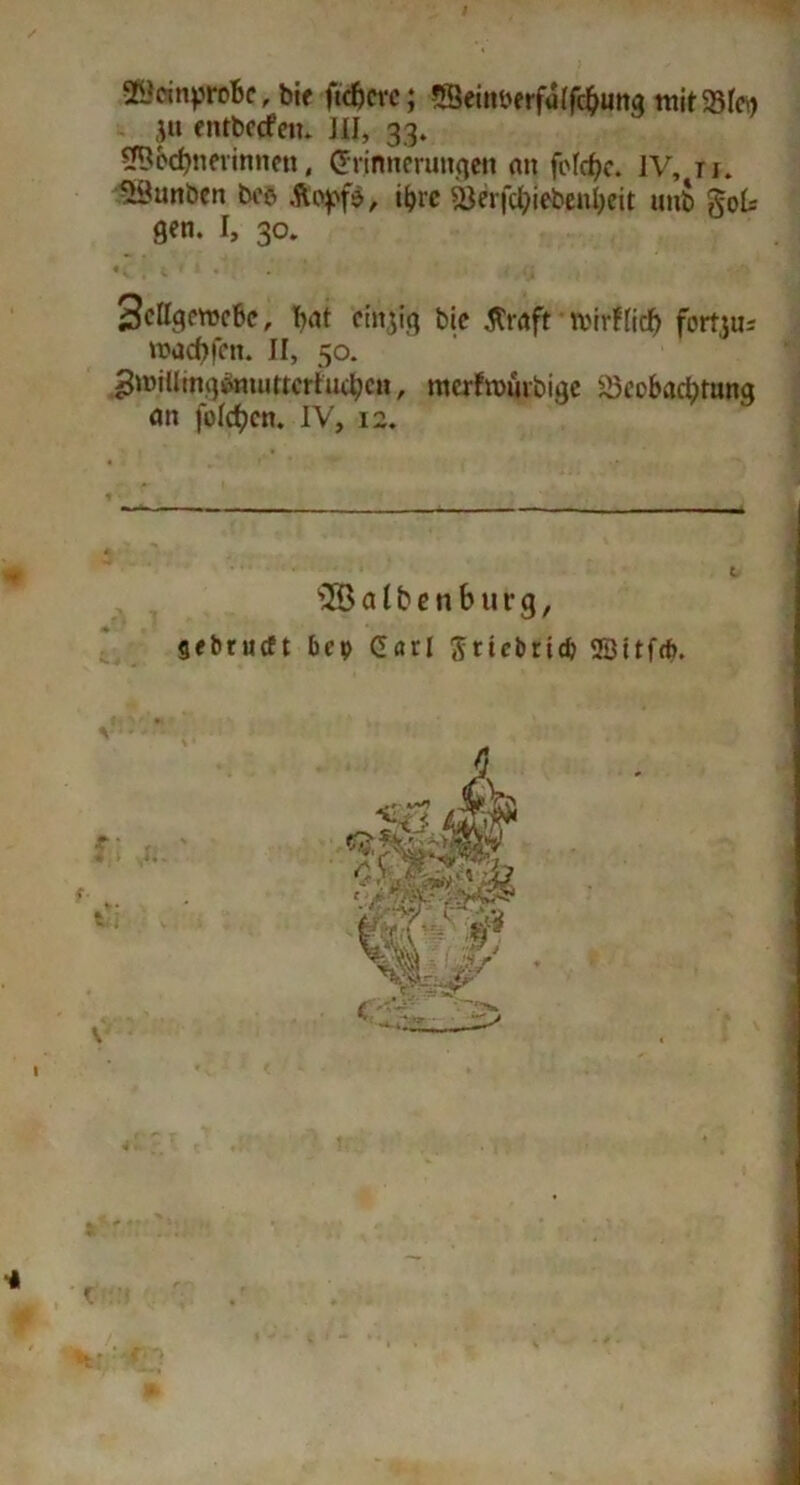 ®oinpro6e,bte ficftcrc; Seint>frfalfc$ung mit 23lei) ,}u enrbecfetu jii, 33. SfS&tbnetinnen, Erinnerungen nn fcfcf?c. JV, tj. fünften bcö Äcqofc, i^rc atfrjtyiebenljeit unb gofc gen. I, 30. 3cllgerocf>c, bat einzig fcic .ftraft n>irf[jcf> fort,jUi roacbfcn. JI, 50. 3>»iüingi>murtcrtitcl;cn, mcrfnnubigc 23ecbacl)rung an folgen. IV, 12. 'JBalbenburg, gebrneft bep Carl $ticbrid? r. t i 4