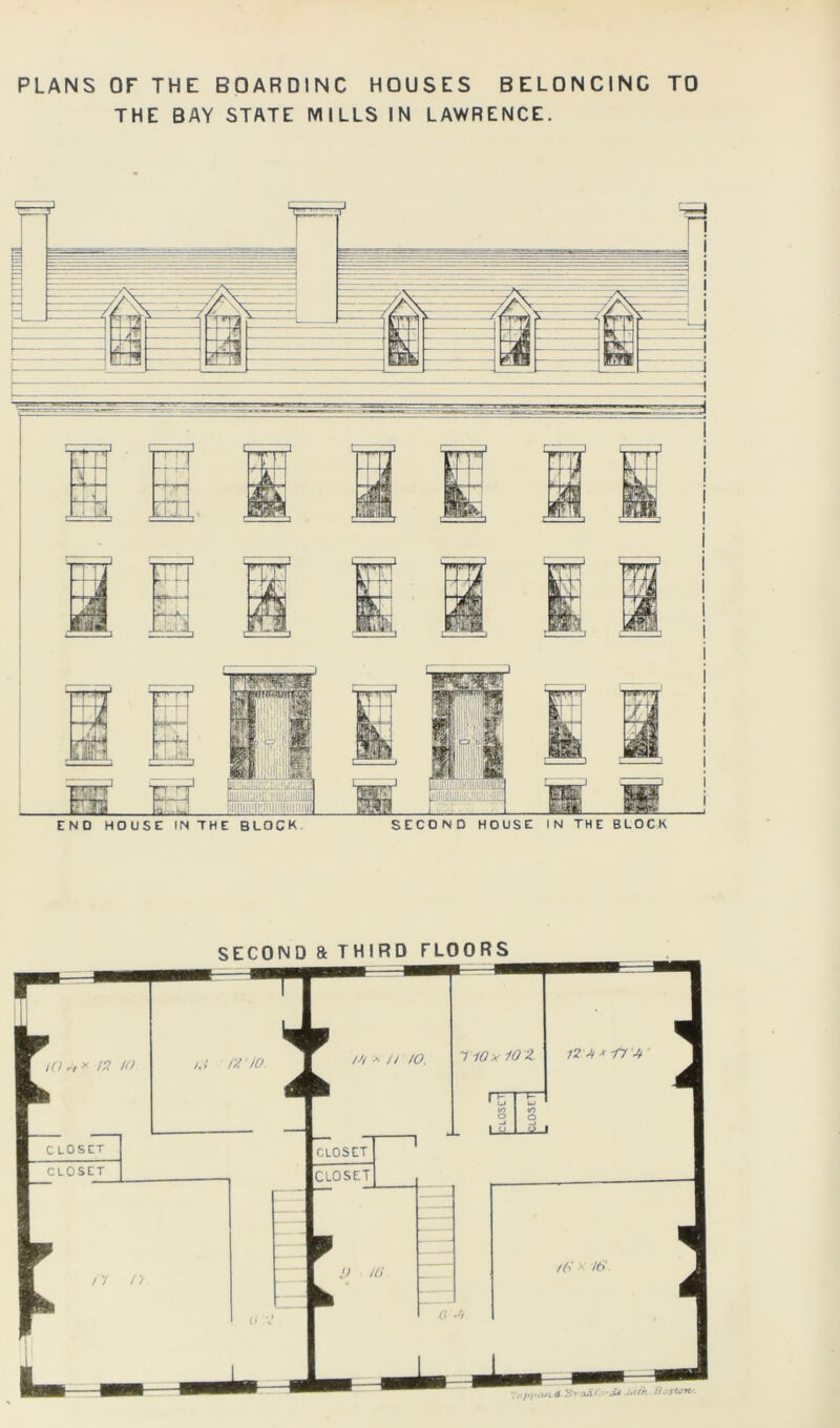 PLANS OF THE BOARDINC HOUSES BELONCINC TO THE BAY STATE MILLS IN LAWRENCE.