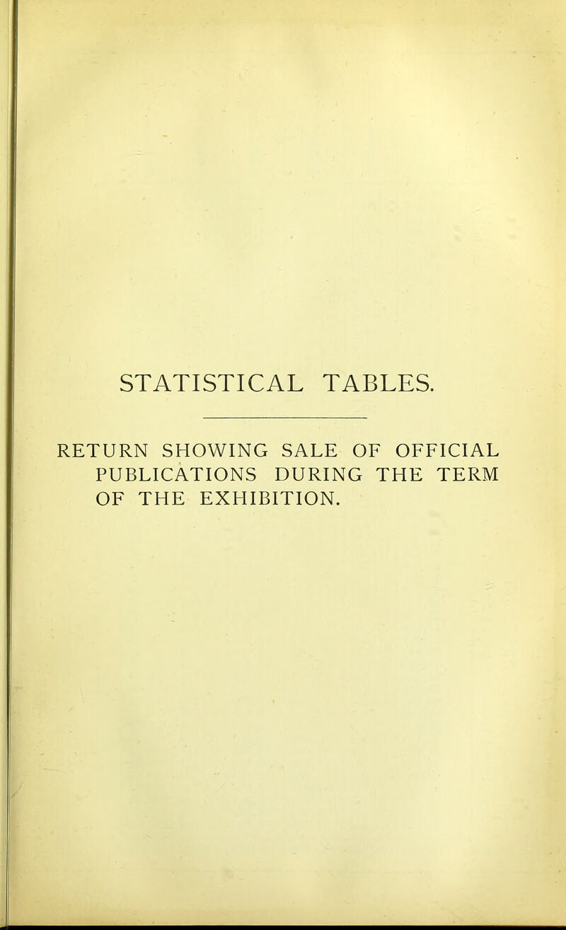 STATISTICAL TABLES. RETURN SHOWING SALE OF OFFICIAL PUBLICATIONS DURING THE TERM OF THE EXHIBITION.