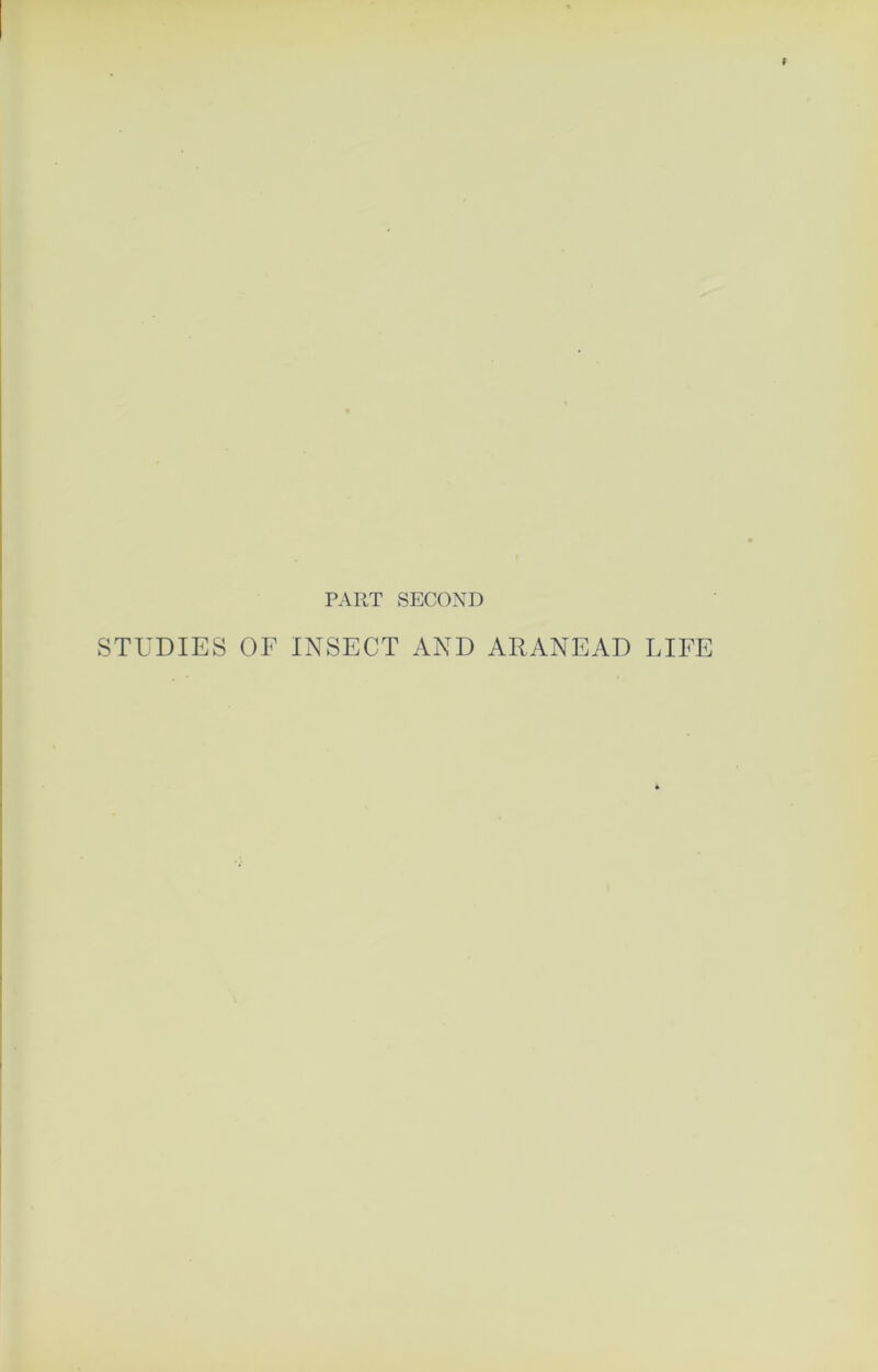 PART SECOND STUDIES OF INSECT AND ARANEAD LIFE