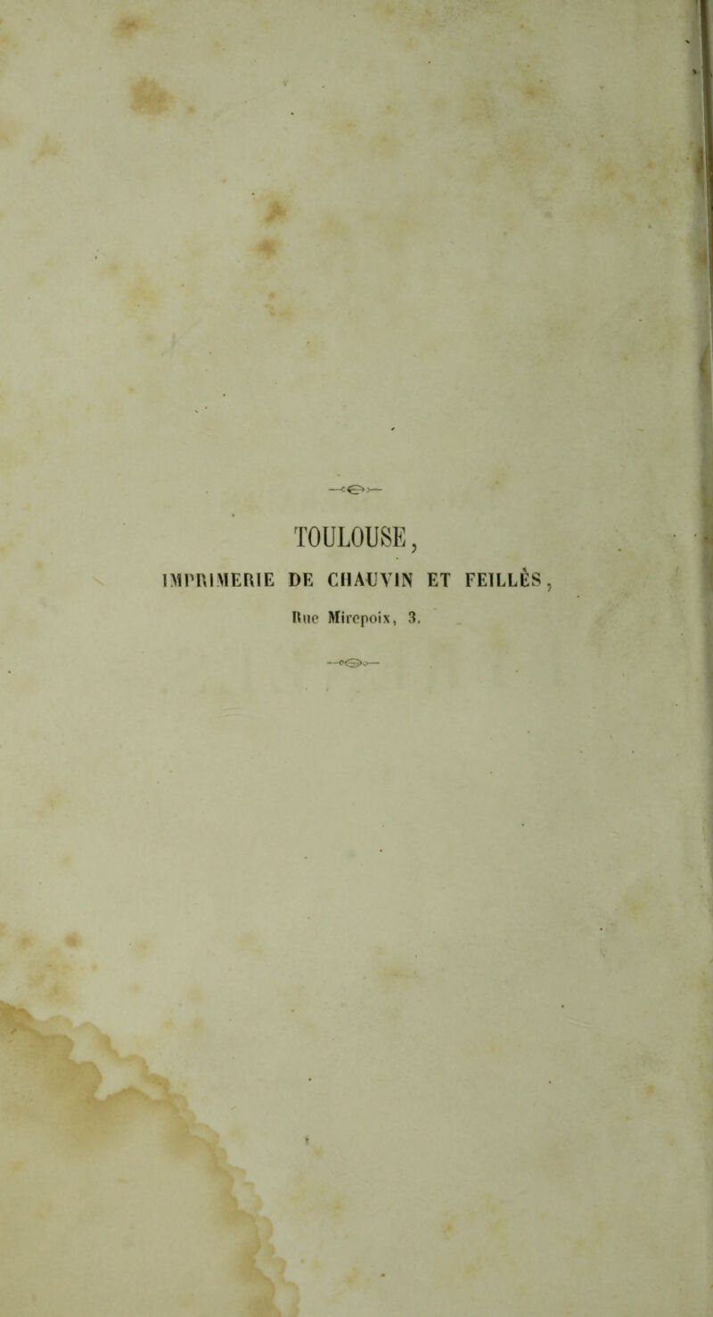 > 4 -<o>- TOULOUSE, IMPRIMERIE DE CHAUVIN ET FEÏLLÈS, Hue Mi repoix, 3.