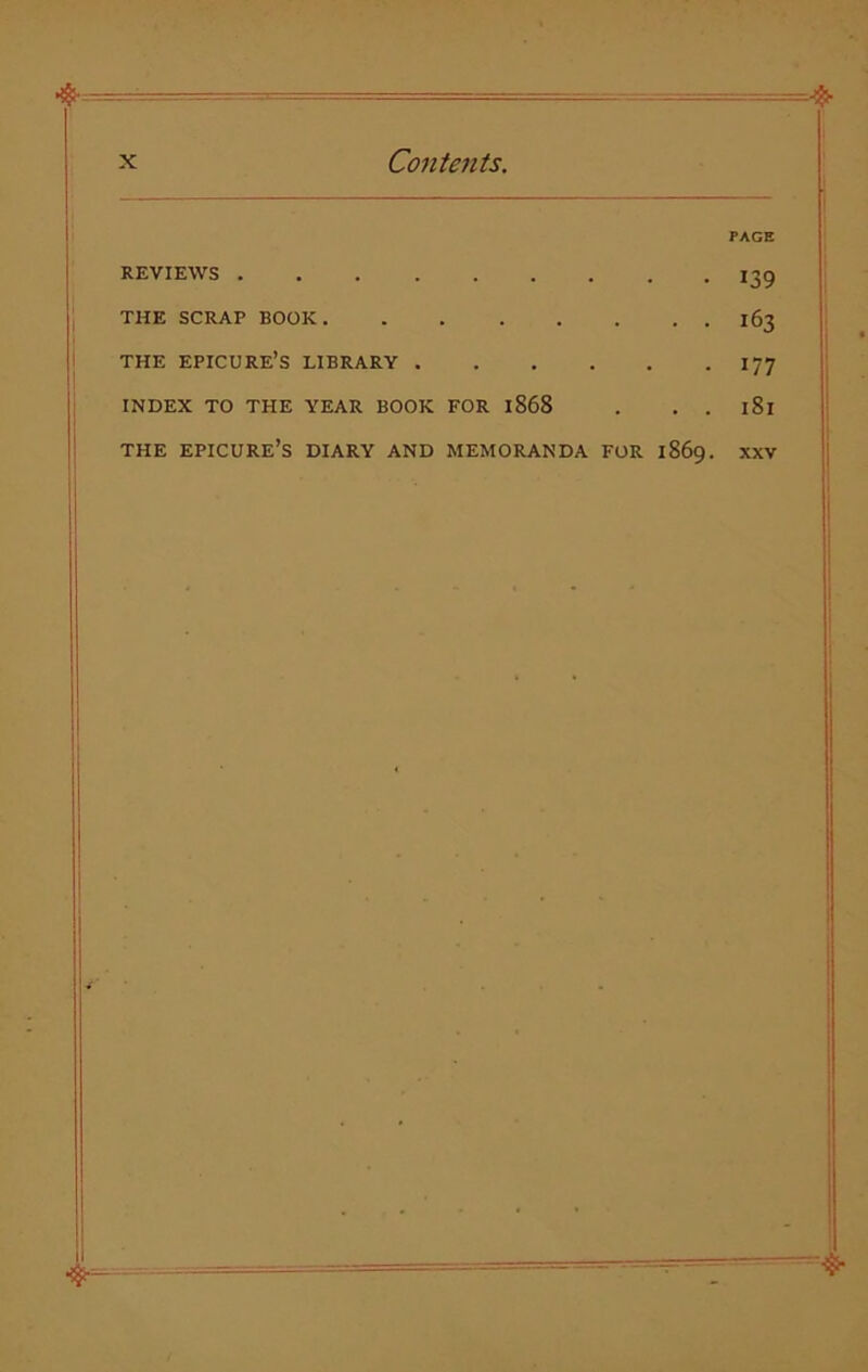 PAGE REVIEWS 139 THE SCRAP BOOK 163 THE EPICURE’S LIBRARY 177 INDEX TO THE YEAR BOOK FOR 1868 . . . l8l