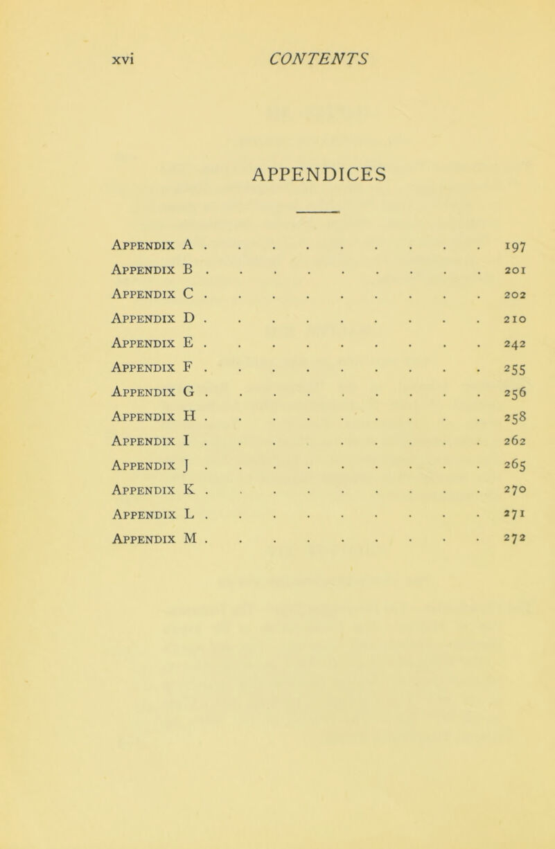 APPENDICES Appendix A 197 Appendix B 201 Appendix C 202 Appendix D 210 Appendix E 242 Appendix F 255 Appendix G 256 Appendix H 258 Appendix I . 262 Appendix J 265 Appendix K 270 Appendix L 271 Appendix M 272