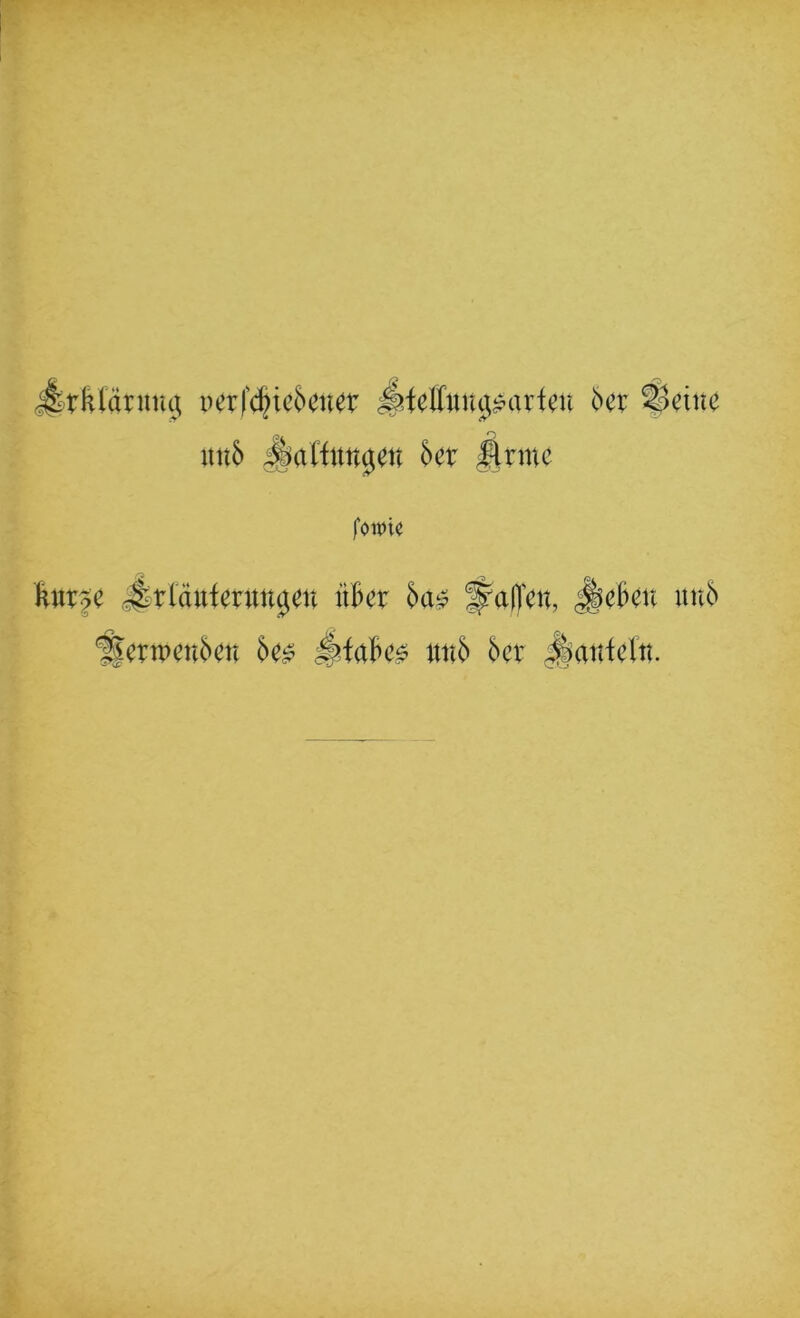 i)erf(^ic6ciier hx ^cinc uu6 60t Ännc fowie Üurfc J?tläufmm0en itBct 6ai? fallen, <^ei)en un6 ^cnt>en6cn h^ ttti5 6et ^aitfcltt.