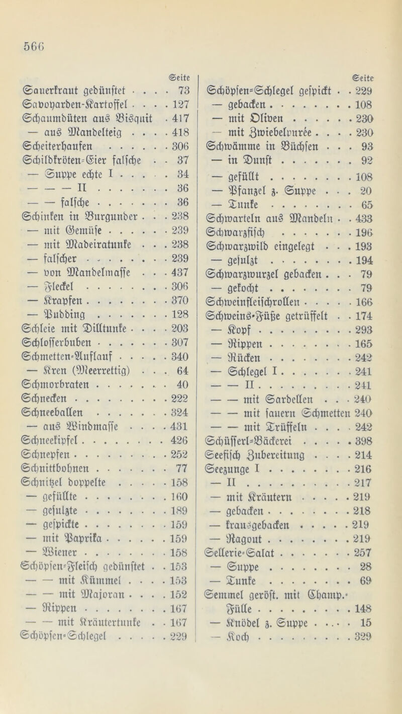 560 Seite ©anerfraut gebiiuftet .... 73 ©aPoparben-Äartoffel .... 127 ©d)aumbüten and iöidquit • 417 — aud ^Jianbelteig .... 418 ©djeiterbaufen 306 ©d)ilbfröten=(5ier fa(fcf)e . - 37 — Suppe ed}te I .... 34 II 36 — — falfdje 36 ©cbinfen in ©urgurtber . . . 238 — mit ©etniife 239 — mit 9ftabeiratunfe • • . 238 — falfcfyer 239 — oon 2ftanbetmaffe . . - 437 — miedet 306 — Traufen 370 — Tübbing 128 ©d]leie mit ®itttun!e .... 203 ©djtofferbuben 307 ©cbmetten«9luflauf 340 — Ären (s)Jteerrettig) ... 64 ©d)morbraten • 40 ©d)iteden 222 ©djneebatlen 324 — aud S®inbmaffe .... 431 ©djneefipfel 426 Schnepfen 252 ©dmittbobnen 77 ©djnitjel hoppelte 158 — gefüllte 160 — gefugte 189 — gefpidte 159 — mit s$aprifa 159 — Söiener 158 ©d)öpfen;3Ieifd) gebünftet . . 153 mit Äüntmel .... 153 — — mit 9Jiajoran .... 152 — Rippen 167 mit Äräutertmtfe . • 167 ©d)öpfen'Sd)legel 229 Seite ©diopfen=©cblegel gefpidt . . 229 — gebaden 108 — mit Olioen 230 — mit ^tüiebelpuree .... 230 ©d)toämme in 23üd)fen ... 93 — in SDunft 92 — gefüllt 108 — s$fanael 3. (Suppe ... 20 — Stunfe 65 ©d)tt>arteln aud fjftanbeln • • 433 ©dnuarsfifd) 196 ©dpoarsmilb eingelegt • • . 193 — gefugt 194 (Sd)tuarätt>ur3el gebaden ... 79 — geformt 79 ©d)U>einfleifd)rotlen 166 ©dimeinö'^üfje getrüffelt ■ • 174 — Äopf 293 — Üiippen 165 — 9Iüden 242 — ©djlegel I 241 II 241 mit ©arbeiten . . • 240 mit fauern Sd)metten 240 mit Trüffeln .... 242 ©d)üfferl=lßäderei 398 ©eefifd) Zubereitung .... 214 ©eejunge I 216 — II 217 — mit Äräutern 219 — gebaden 218 — fran-^gebaden 219 — sJiagont 219 ©elleriee©alat 257 — ©uppe 28 — £unfe 69 ©einmel geröft. mit Sbantp.» ftülle 148 — Änöbel 3. ©uppe ..... 15 — Äod) 329