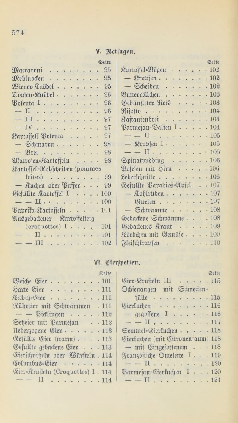 V. Beilagen ©eite üftaccaroni 95 $Rel)htodcn 95 ^Biener'^nöbel 95 £opfem®nöbel 96 Polenta I 96 — II 96 — III . . 97 — IV . 97 ^artoffefl^Molenta 97 — ©djmarrn 98 — Mret 98 3D?atro fert=^artoffein . . . • 98 $artoffel=sJiobfd)eiben (pommes frites) 99 — ®ud)en ober Juffer ... 99 (gefüllte Kartoffel I .... 100 II . • 100 Maprifa=®artoffeln 101 duägebadener ^artoffelteig (croquettes) I ..... . 101 — — II 101 III 102 ©eite ®artoffel523ögett 102 — Krapfen 102 — ©dbetben 102 23utterrödd}en 103 (Sebünfteter . . . • . 103 iftifotto 104 fäaftantenbrei 104 Marmefan-halfen I 104 II 105 — Krapfen I 105 II -105 ©pinatpubbing 106 Mofefen mit £>irn 106 £ebcrfd)nitte 106 ©efüüte MarabteS=sJlpfel . • 107 — Kohlrüben 107 — (Surfen 107 — ©dpoämme 108 (Sebadcne ©djroämme .... 108 (Sebadeneö &raut 109 ^örbd)cn mit (Semitfe .... 109 ftleifdjfrapfen 110 VI. (Sicvfpetöm. ©eite 2Beid)e (Sier 101 Öarte (Sier 111 $Ü?iebil^(Sier 111 9iuf)reier mit ©dpuäntmen . 111 — — Mietlingen 112 ©efjeier mit Marutefan . -112 Ueberäogene (Ster 113 (Gefüllte (Sier (marm) .... 113 (gefüllte gebadene (Sier • . .113 (Sierfcbnifceln ober SBurfteht . 114 (Solumbu3*(Sier • • . . . . 114 (Sier^irufteln (Croquettes) I . 114 II 114 ©eite (Sier=$rufteln III 115 Ocbfenaugen mit ©d)nedcn= fülle 115 (Siertudjen 116 — gegoffene I 116 II 117 ©emmel=(Sicrfud)en 118 (Sierfudjen (mit (Sitroneniaum) 118 — mit (Singe) ottenem . • -118 ^ranäöfiidje Omelette I . . 119 II 120 Marmefan^ierfudjen I . . . 120 II 121