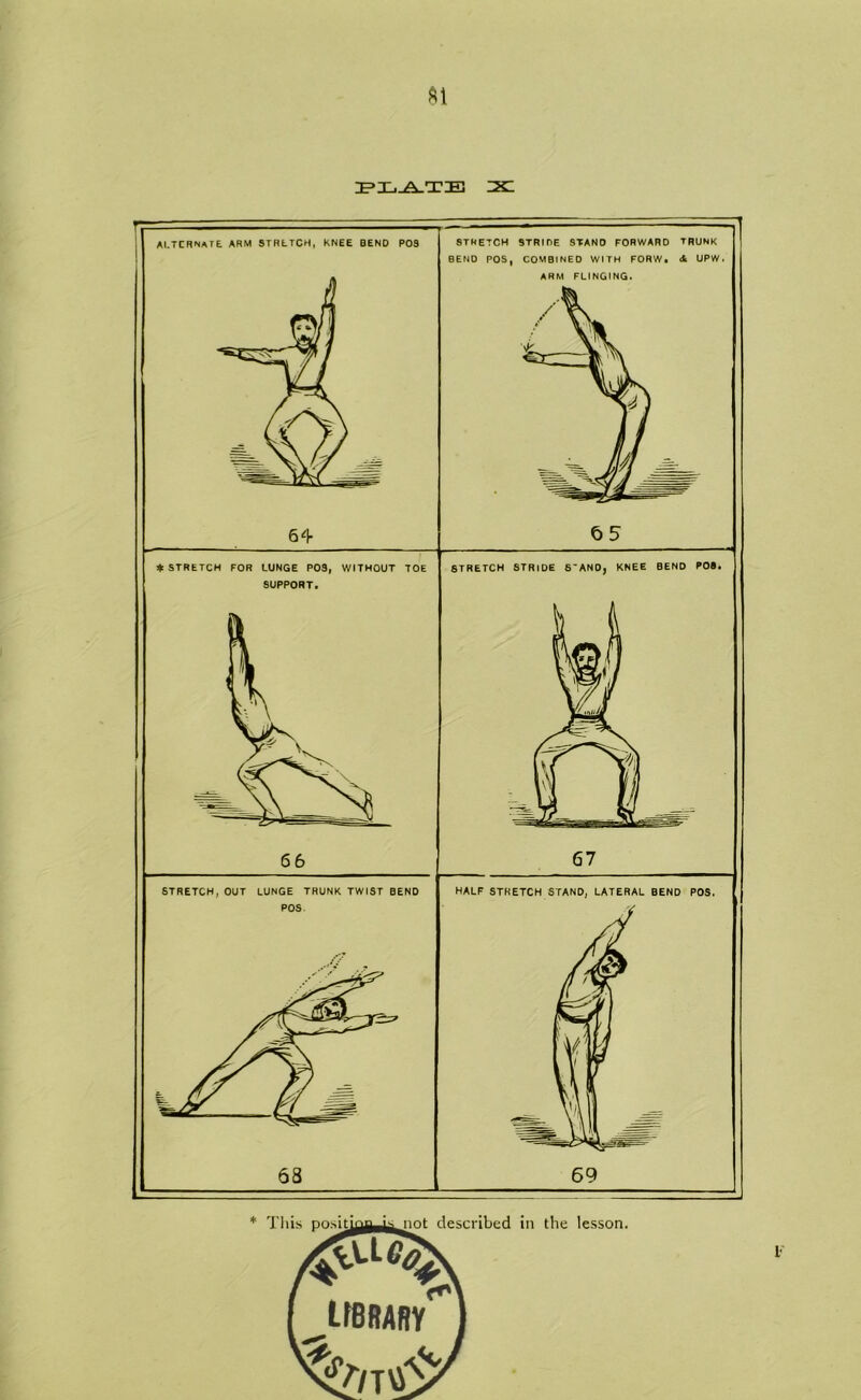 at PLATE ZX: 64 ♦ STRETCH FOR LUNGE P03, WITHOUT TOE SUPPORT. 6j> STRETCH STRIDE S'ANO, KNEE BEND POS. 66