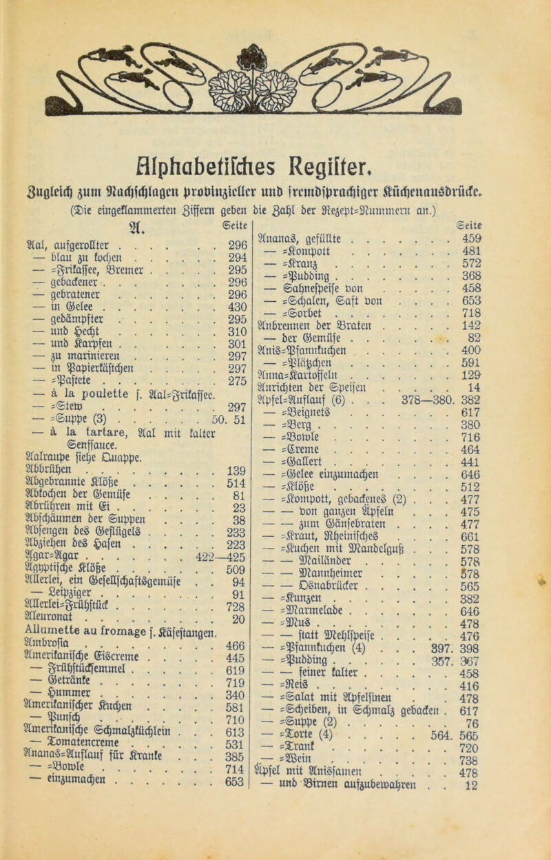 RIphabetifches Regilter. Sußlcidö 5um 9lttd)i(f)Iö0m ^iroöln^icUcr unb frcmDfprorfiiocr ^udjcuttuSbrütfc. (®ie eingeflammertcn S'ffsrn bie Qo:^l ber StejeptsShimmcni an.) ©eite §ta(, aufgeroßtcr 296 — biau ju fodjcn 294 — =grifaffee, iörcmer 295 — gcbacfener . 296 — gebratener 296 — in ©elee 430 — gebäntpfter 295 — unb 4>ed)t 310 — unb Kaufen 301 — äu marinieren 297 — in ißapierfäftdjen 297 — sipaftete 275 — ä la poulette f. 2lol=grifaffee. — =Stett) 297 — =(5uppe (3) 50. 51 — ä la tartare, Slal mit laltcr ©enffauce. Slalraupe fie^e Quappe. 21bbru^cn 139 21bgebronnte Älöfee 514 SIbtodjen ber ©emüfe 81 Stbrüfjren mit 6i 23 Stbfdjüumen ber ©uppen .... 38 Stbfengen beg ©eflügelg 233 Stb^ieben beg §afen 223 ^gar=21gar 422—425 Slgpptifcbe Möge 509 Merlei, ein ©efcHfcbaftggemufe . . 94 — Seipäiger 91 Merleugri^ftüd 728 Slleuronot 20 Aliumette au fromage f.Ääfeftongen. Slmbrofla 466 21meritanif(be (Sigereme 445 — Srilbftücffemmel 619 — ©etränfe 719 — ^lummer ! ! 340 Slmerdanifcbcr ^djen 581 — ißunfeb . 710 Slmcritonif^e ©(bmaljfücblein ... 613 — 2ü)matencreme 531 2tnonag=2Iuflauf für ihanfe ... 385 — sSöomle 714 — einjumacben ! 653 ©eite 9(nanag, gefüllte 459 — =51ontpott 481 — =tou5 572 — sipubbing 368 — ©obnefpeife bon 458 — :&d)ükn, ©aft bon .... 653 — s©orbet 718 Slnbrennen ber 53raten 142 — ber ©emüfe 82 Mig=i)Sfanntucben 400 — =^iläjjd)en 591 Mna=ßartoffelu 129 Mridjten ber ©peifeu 14 ?lpfel=3tuflauf (6) . . . 378—380. 382 — =93eignetg 617 — =33erg 380 — =58otoIe 716 — sßreme 464 — =©aüert 441 — =©elee eiuäuma^en .... 646 — =5f’Iöfee 512 — s^ompott, gebaefeneg (2) . . . 477 bon gau5en Mfefn • • • 475 äum ©änfebraten .... 477 — =i?raut, 3ibeinifd)eg .... 661 — =^cben mit SKanbelgufe . . . 578 SRailänber 578 2)iannt)eimer 578 Dgnabrüder 565 — J^njen 382 — =2)?armelabe 646 — =2)iug 478 ftatt SReblfpeife 476 — =ißfannfud)en (4) . . . 897. 398 — sißubbing 357. 367 feiner falter 458 — =9leig 416 — =©alat mit SlpMfiwcn . . 478 — =©d)eiben, in ©djmalä gebaden . 617 — =©uppe (2) 76 — =Xorte (4) 564. 565 — =Xranf 720 — =32Bein 733 Slpfel mit Migfamen 478 — unb SBimen oufjubemobren . . 12