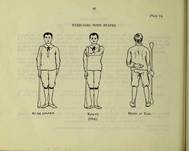 4G EXERCISES WITH STAVES. Kf A oy (One.) Stand at Ease.
