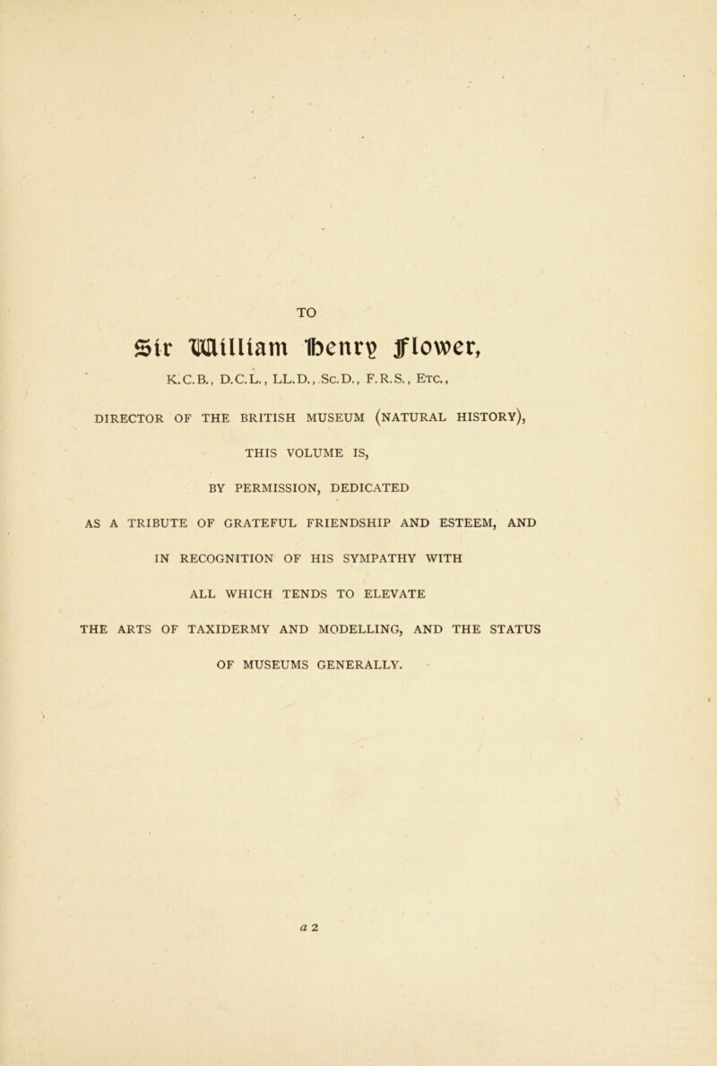 TO Sir MiUiam Ibenr^ flower, K.C.B., D.C.L., LL.D.,,Sc.D., F.R.S., Etc., DIRECTOR OF THE BRITISH MUSEUM (NATURAL HISTORY), THIS VOLUME IS, BY PERMISSION, DEDICATED AS A TRIBUTE OF GRATEFUL FRIENDSHIP AND ESTEEM, AND IN RECOGNITION OF HIS SYMPATHY WITH ALL WHICH TENDS TO ELEVATE THE ARTS OF TAXIDERMY AND MODELLING, AND THE STATUS OF MUSEUMS GENERALLY.