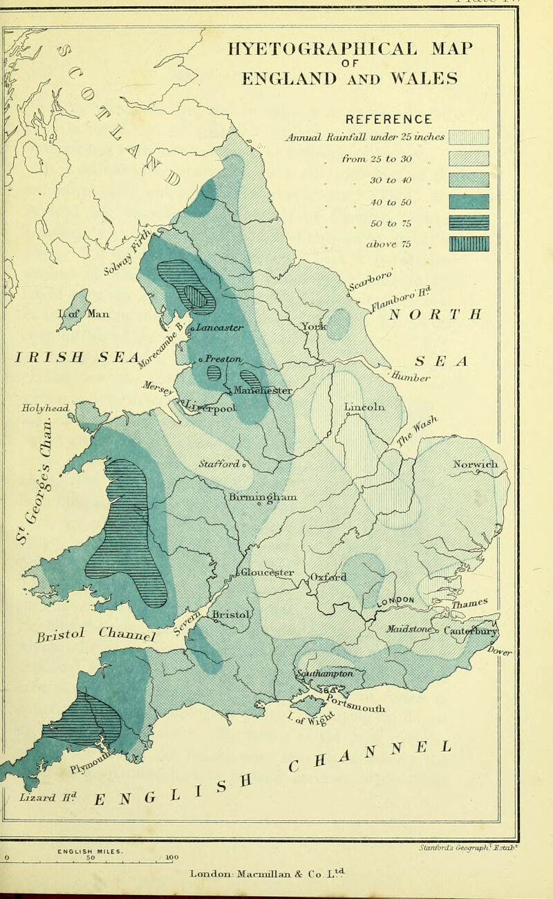 HYE TO GMBHICAL MAP REFERENCE Annual Rain fall under 25 inches [ | from 25 to 30 „ \ Member Lincoln Stafford. »Glouc^§ter Jhaso-eS MaidstoruK, Cant« ithcanpton Ax Norwich \ London Macmillan & Co L1^