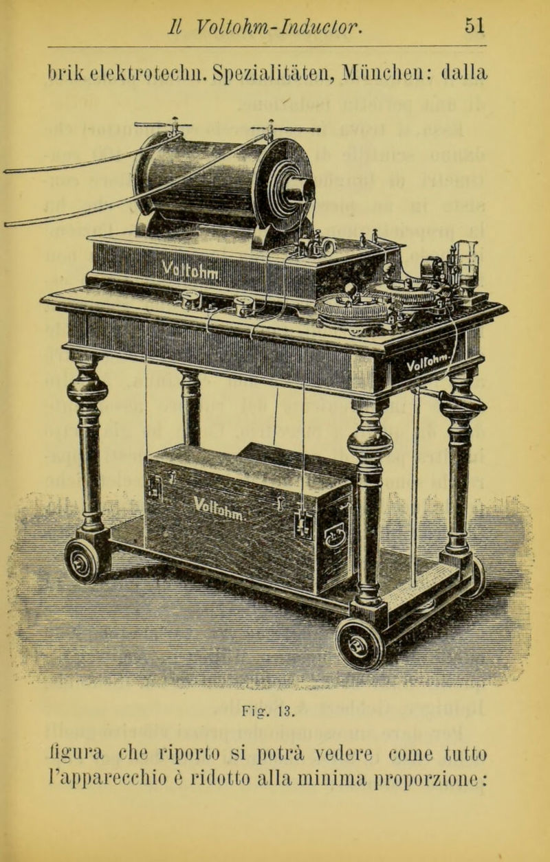 brik elektroteclm. Spezialitàten, Miincheii : dalla Fig. 13. figura che riporto si potrà vedere come tutto Fapparecrhio è ridotto alla minima proporzione: