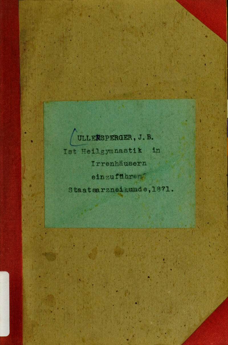 \ MjlleRspebger , J. B. Ist Heilgymnastik in Irrenhäusern ein zu führen? Staatsarznei^unde,1871.