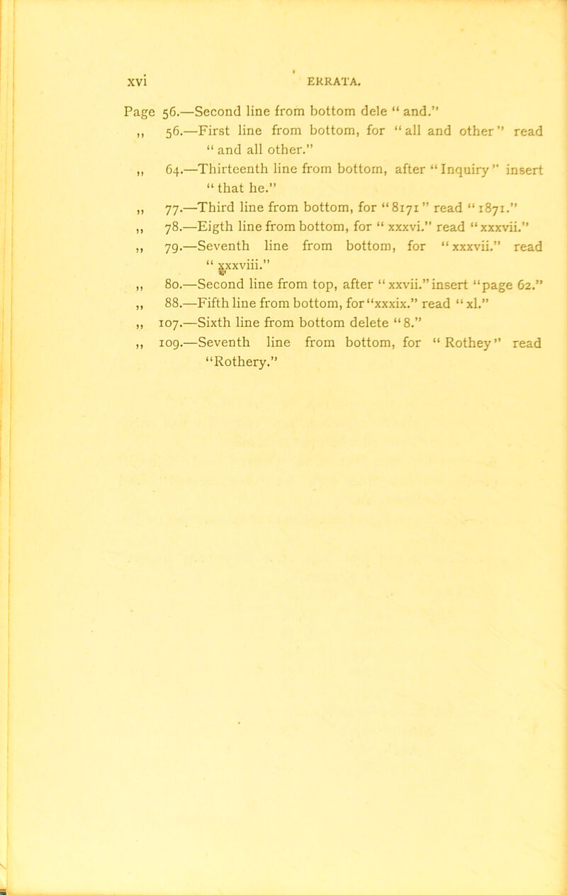 XVI ERRATA. Page 56.—Second line from bottom dele “ and.” ,, 56.—First line from bottom, for “ all and other ” read “ and all other.” ,, 64.—Thirteenth line from bottom, after “ Inquiry ” insert “ that he.” ,, 77.—Third line from bottom, for “ 8171 ” read “ 1871.” ,, 78.—Eigth line from bottom, for “ xxxvi.” read “xxxvii.” ,, 79.—Seventh line from bottom, for “xxxvii.” read “ gxxviii.” ,, 80.—Second line from top, after “ xxvii.” insert “page 62.” ,, 88.—Fifth line from bottom, for “xxxix.” read “ xl.” ,, 107.—Sixth line from bottom delete “8.” ,, 109.—Seventh line from bottom, for “Rothey” read “Rothery.”