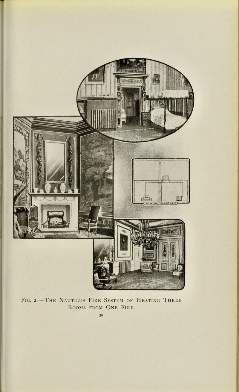 Fig. 2.—The Nautilus Fire System of Heating Three Rooms from One Fire.