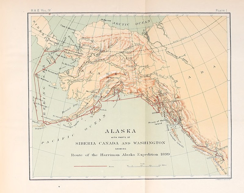 H.A.E. Vol.1V Plate I .vwp prince On alas'4’ AND WASHINGTON SIBERIA SHOWING Alaska Expedition 1890 Route of the Harriman