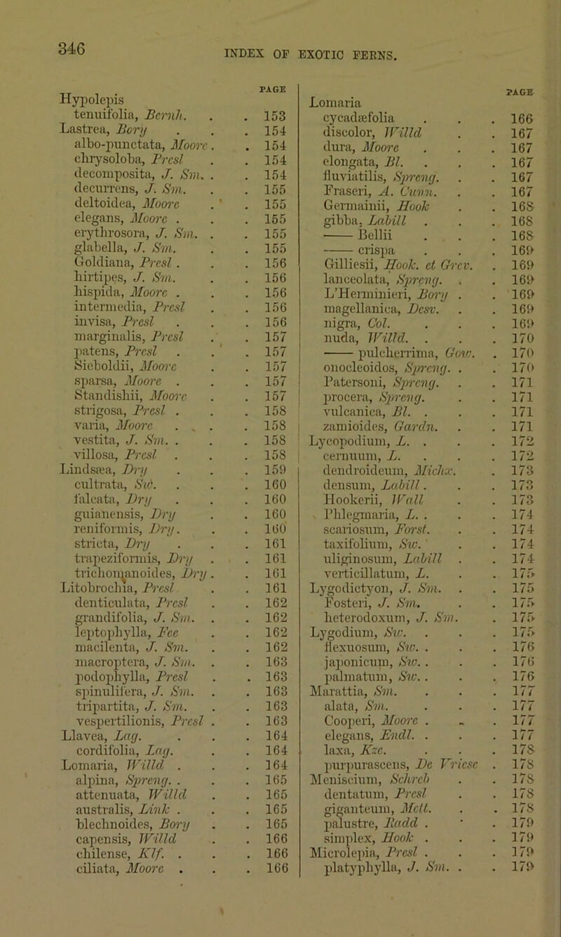 INDEX OF EXOTIC FEENS, Hypolepis temiifolia, Bcnih. Lastrea, Bory albo-punctata, Moore chrysoloba, Bred decomposite, J. Sm. decurrens, J. Sm. deltoidea, Moore elegans, Moore . erythrosora, J. Sm. glabella, J. Sm. Goldiana, Prcsl. liirtipes, J. Sm. hispida, Moore . intermedia, Prcsl invisa, Prcsl marginal is, Prcsl patens, Prcsl Sieboldii, Moore sparsa, Moore . Standishii, Moore strigosa, Prcsl . varia, Moore . „ vestita, J. Sm. . villosa, Prcsl Lindsasa, Dry cultrata, Sid. falcate, Dry guianensis, Dry reniformis, Dry. stricta, Dry trapeziformis, Dry trichomanoides, Dry Litobrochia, Prcsl denticulata, Prcsl grandil'olia, J. Sm. leptopliylla, Fee macilenta, J. Sm. macroptera, J. Sm. podophylla, Prcsl spinulifera, J. Sm. tripartita, J. Sm. vespertilionis, Prcsl Llavea, Lay. cordif'olia, Lay. Lomaria, Willd . alpina, Spreny. . attenuate, Willcl australis, Zink . blechnoides, Bory capensis, Willd chilense, Klf. . ciliata, Moore . TAGE Lomaria PAGE 153 eycadsefolia 166 154 discolor, Willd 167 154 dura, Moore 167 154 elongate, Bl. 167 154 fiuviatilis, Spreny. Fraseri, A. Cham. 167 155 167 155 Germainii, Hook 16S 155 gibba, Labill . 168 155 Bellii 16S 155 crispa 16!) 156 Gilliesii, Hook, ct Grcv. 169 156 laneeolata, Spreny. . 169 156 L’Herminieri, Bory . 169 156 magellaniea, Dcsx. 169 156 nigra, Col. nuda, Willd. . 169 157 170 157 puleberrima, Gov;. 170 157 onocleoidos, Spreny. . 170 157 Patersoni, Spreny. 171 157 procera, Spreny. 171 158 vulcanica, Bl. . 171 158 zamioides, Garcln. 171 15S Lycopodium, L. . 172 158 cernuum, L. 172 159 dendroideum, Michx. 173 160 densum, Labill. 173 160 Hookerii, Wall 173 160 Phlegmaria, L. . seariosum, For si. 174 160' 174 161 taxifolium, Sw. 174 161 uliginosum, Labill 174 161 verticillatum, L. 175 161 Lygodictyon, ,/. Sm. 175 162 Fosteri, J. Sm. 175 162 lieterodoxum, J. Sm. 175 162 Lygodium, Sw. 175 162 Hexuosum, Sw. . 176 163 japonicum, Sw.. 176 163 palmatum, Sw.. 176 163 Marattia, Sm. 177 163 alata, Sm. 177 163 Cooperi, Moore . 177 164 elegans, Eudl. . 177 164 laxa, Kzc. 178 164 pnrpurascens, De Vricsc 17S 165 Meniseium, Sclvrcb 17S 165 dentatum, Prcsl 178 165 giganteum, Melt. 178 165 palustre, Padcl . 179 166 simplex, Hook . 179 166 Microlepia, Prcsl . 179 166 platyphylla, J. Sm. . 179