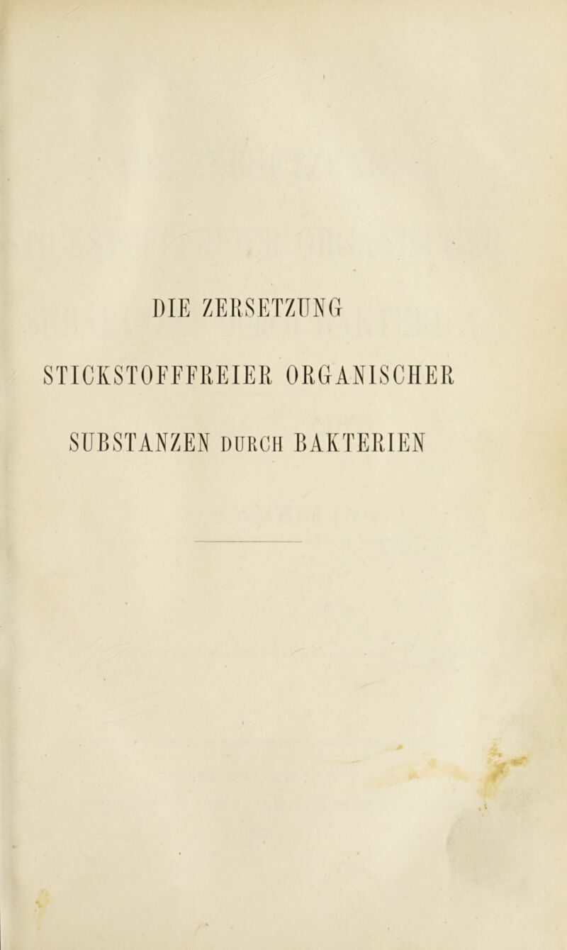 DIE ZERSETZUNG STICKSTOFEFREIER ORGANISCHER SUBSTANZEN DURCH BAKTERIEN