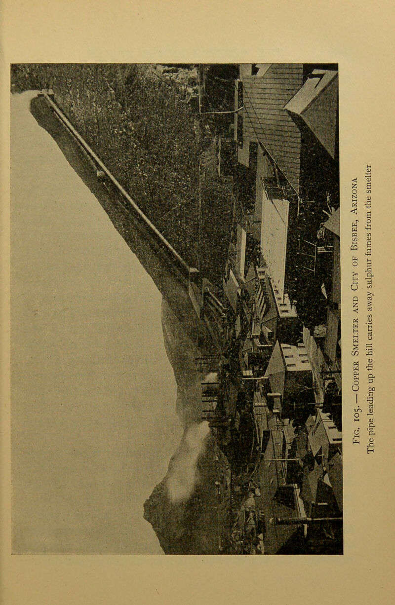 Fig. 105. — Copper Smelter and City of Bisbee, Arizona The pipe leading up the hill carries away sulphur fumes from the smelter