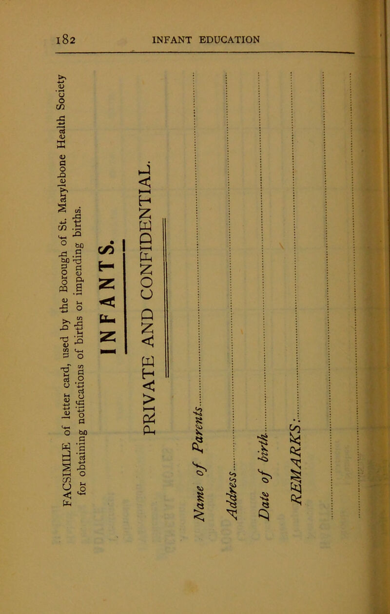 FACSIMILE of letter card, used by the Borough of St. Marylebone Health Society for obtaining notifications of births or impending births. C/5 5 I tu < M H Z W Q 1—i Po £ O u Q £ < W H < > M & Oh 40 I £ § I I I I ■a <3 1