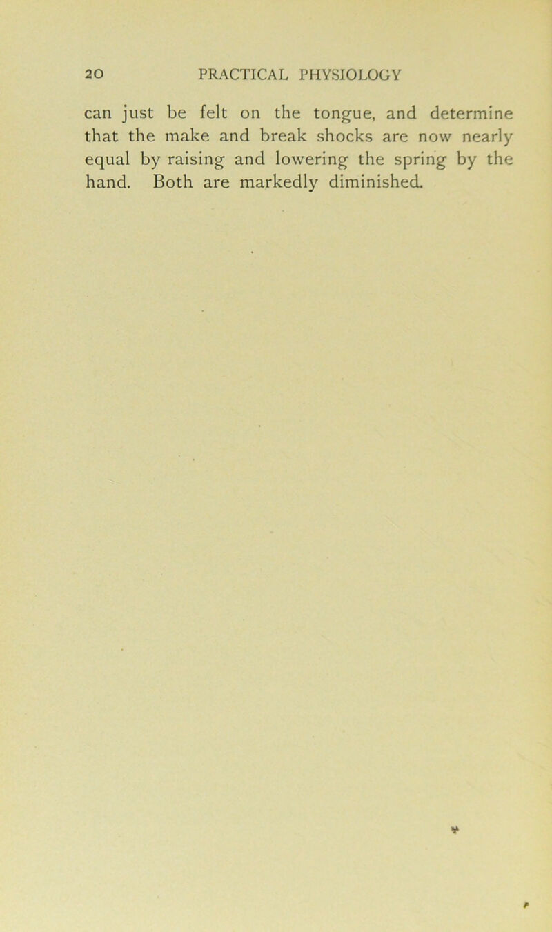can just be felt on the tongue, and determine that the make and break shocks are now nearly equal by raising and lowering the spring by the hand. Both are markedly diminished.