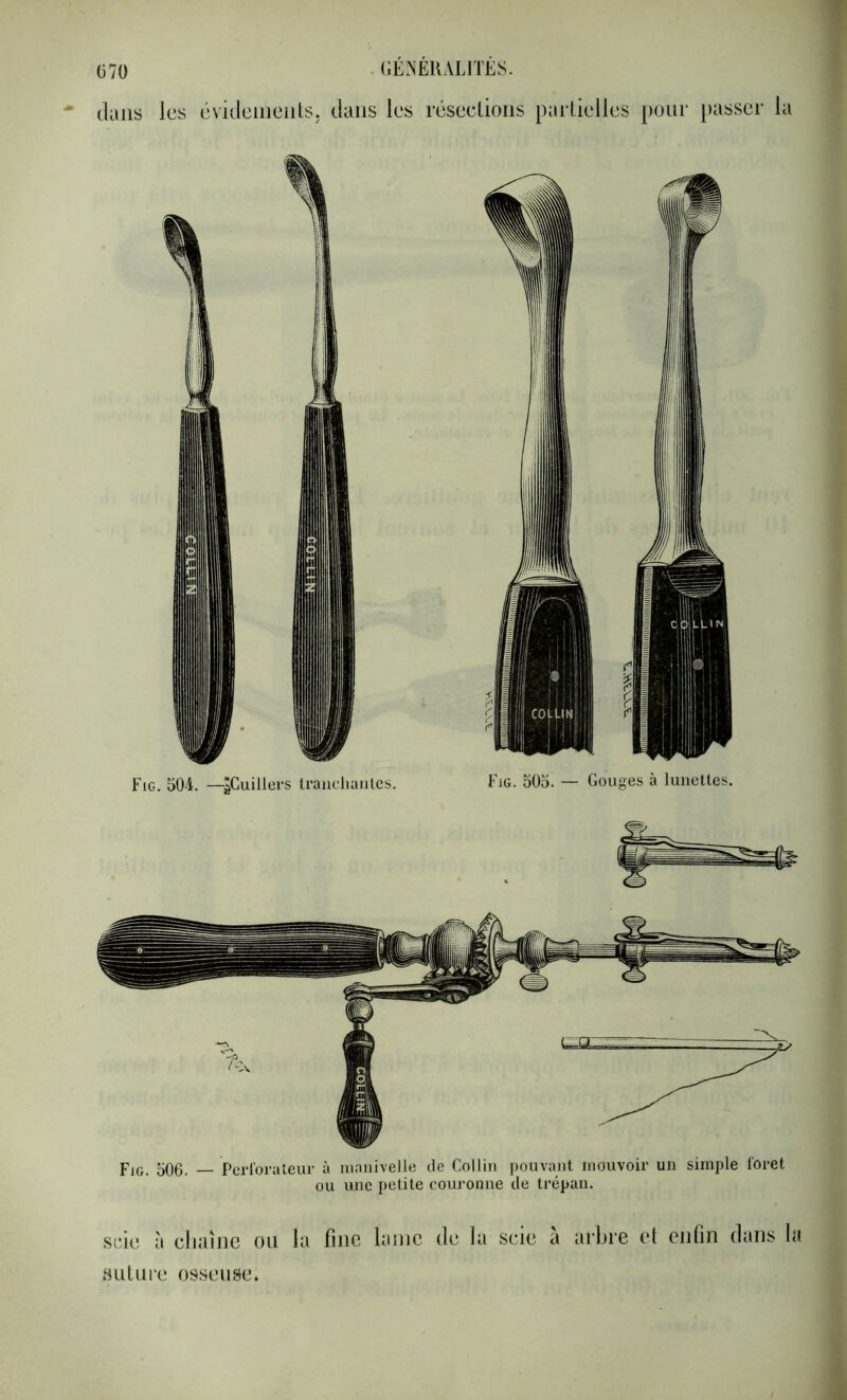 Ü7ü CÉrsÉKALlTÉS. dans les cvidemeiils. dans les réseelions paidielles [)onr [>asser la Fig. 506. — Perloraleur à ninuivelle de Collin pouvant mouvoir un simple foret ou une petite couronne de trépan. sric à eliaiiic ou la fine lame de la seie à arbre et enfin dans la suture osseuse.