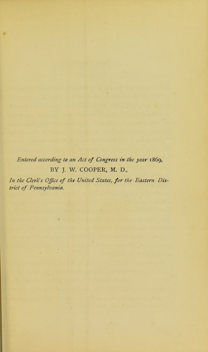 BY J. W. COOPER, M. D., In the Clerk's Office of the United States, for the Eastern Dis- trict of Pennsylvania.