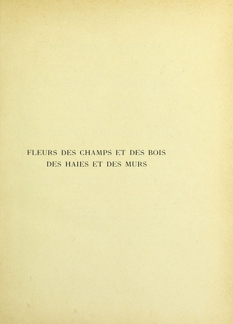 FLEURS DES CHAMPS ET DES BOIS DES HAIES ET DES MURS