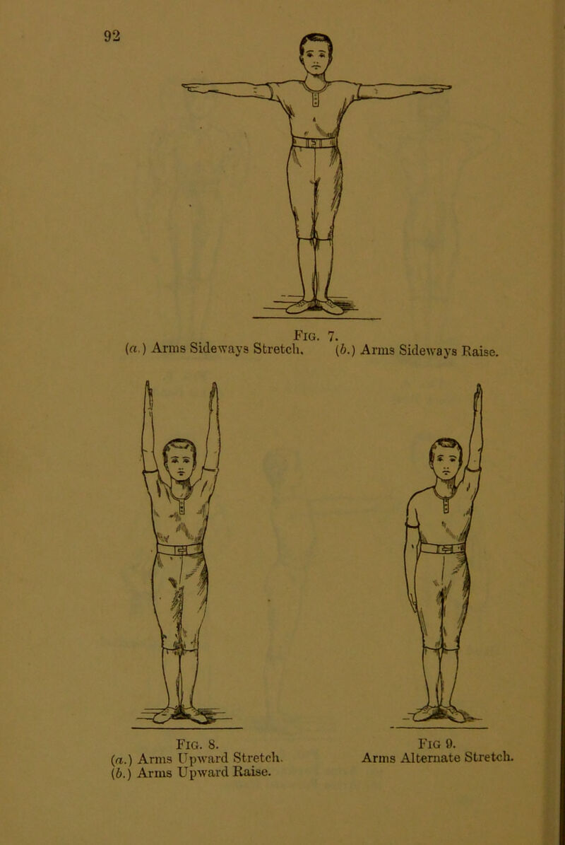 Fig. 7. («•) Arms Sideways Stretch. (b.) Arms Sideways Raise. Fig 9. Arms Alternate Stretch.