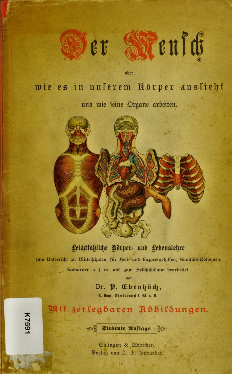 K7591 ober tüte ea in unferem Körper ausfie^i unb wie feine Organe arbeiten. feid)tfn^litt)e för|iEr= unb febcnslel^re ^ I 5um Unterrid)! an Znittelfd|ulen, für fjcU= un5 Casarctgci^Ufcn, SanitätS'Kolonnen, Samariter u. f. w. unb 3um Selbftftubium bearbeitet Don Dr. Tß. ©ben^öiJi, ■§aif 3crfegbaren Jllßdifbttngcn. Siebente CE^Iingcn ^ ©erlag tton 2. 3f. ^djreiber.