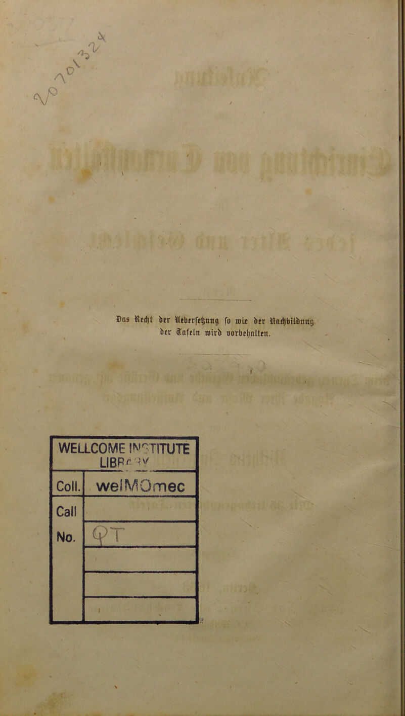 Bits tötrtit btr illtbtrfr^nnq To roir btr Hnrijbilbtmg btr (Jnftltt roirb oorbfljnlten. WELLCOME INSTITUTE LI BR ^ Coli. welMömec Call No. QT 1