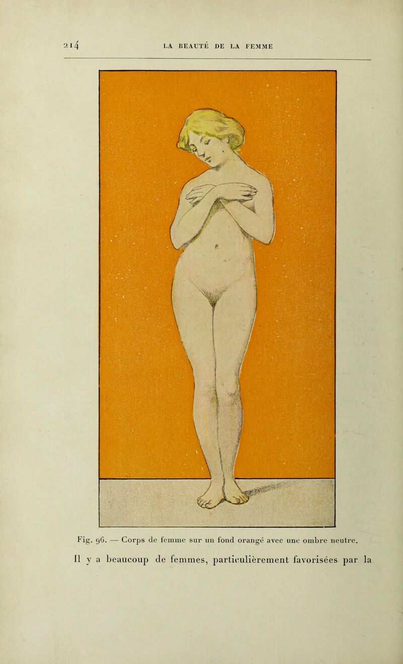 Fig. 96. — Corps de femme sur un fond orangé avec une ombre neutre. Il y a beaucoup de femmes, particulièrement favorisées par la