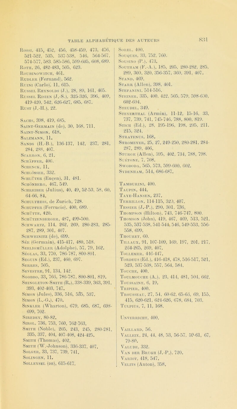 Rossi, 415, 452, 45l), 458-451>, 473, 47ti, 521-522, 535, 537-538, 543, 5()4-537, 574-577, 583. 585-58G, 5!)'.)-(505, ()()8, 68'.). Roth, 26, 482-483, 505, 623. RoUlU^O^VlTCH, 461. Rudlkr (Fernand), ,562. Ruini (Carlo), 11, 615. Russel Reynolds (J.), 28, 89, 161, 405. Russel Risien (J.-S.), 325-326, 396, 409, 419-420, 542, 626-627, 685, 687. Rüst (.1.-11.), 22. S.vciis, 3‘J8, 419, 685. S.yint-Germain (de), 30, 168, 711. Saint-Simon, 618. Salzmann, 11. Sands (H.-b.), 136-137, 142, 237, 281, 284, 288, 407. SCARRON, 6, 21. Scii.Xfeer, 400. SciIENCK, 11. ScHLOSSER, 332. ScHLÜTER (Euçen), 31, 481. ScHONRERG, 467, 549. ScHREiBER (Julius), 40, 49, 52-53, 58, 60, 64-66, 84. ScHui.THEss, de Zurich, 728. SciiuPFER (Ferrucio), 400, 689. SCIIÜTTE, 420. SciIÜTZENBERGER, 487, 499-500. ScinvARTz, 114, 262, 269, 280-283, 285- 287, 289, 301, 407. ScinvEiNiTZ (de), 699. SÉE (Germain), 415-417, 480, 518. SeeligmCller (Adolphe), .57, 79, 162. SÉGLAS, 33, 770, 786-787, 800-801. Seguin (Ed.), 237, 460, 697. Serres, 505. Sevestre, 91, 134, 142. Sgobbo, 33, 766, 786-787, 800-801, 819, Shingleton-Smitii (R.), .338-339, 363, 391, 393, 402-403, 747. Simon (Jules), 336, 516, .535, .537. Simon (E.-G.), 470. SiNKLER (Wharton), 679, 685, 687, 698- 699, 702. SiREDEY, 80-82. SiROL, 736, 753, 760, 762-763, Smith (Noble), 20.5, 243, 245, 280-281, 335, 337, 404, 407-408, 424-425. Smith (Thomas), 402. Smith (W.-Johnson), 336-337, 407. SoLGER, .33, 7,37, 739, 741. Solingen, 11. SOLLEYSEL (de), 615-617, SoREL, 400. Souques, 33, 752, 760. SousiNo (R.), 473. SouTHAM (F.-A.), 185, 205, 280-282, 2.85, 289, 300, 320. 350-.357, 360, .391, 407. Stand, 469. Starr (Allen), 398, 401. Stefanini, 514-516. Steiner, 335, 400, 422, 505, .579, .598-600, 602-604. Steudel, .349. Steyerthal (Armin), 11-12, 15-16, 33, 737, 739, 741, 745-746, 788, 800, 819. Stich (Ed.), 28, 195-196, 198, 205, 211. 215, 321. Stratenus, 168. Stromeyer, 25, 27, 249-250, 280-281. 284- 287, 289, 406. Sturge (Allen), 3‘95, 402, 734, 788, 798. Suétone, 7, 708. Swoboda, .565, .573, .599-600, 602. Sydenham, 514, 686-687, Tamburini, 400. l\vupiN, 444. Taye-IIansen, 237. Terrillon, 114-115, 320, 407. Tessier (J.-P.), 290. 301, 736. Tho.mpson (Hilton), 743, 746-747, 800, Thomson (.lohn), 419, 467, 469, 513, 521, 535, 537-538, 511-544', 546, 549-553, 556- 558, 699. T BOURET, 60. Tillaux, 91, 107-109, 169, 197, 201. 217, 264-265, 269, 407, Toli.emer, 416-447. Tordeus (Ed.), 416-418, 478, 516-517, ,521, 523, 537-538, 557. 564, 584. Touche, 400. 'l’ouLMouciiE (A.). 23, 414, 481, 501, 662. 3’oussaint, 6, 19. Tripier, 400. Trousseau, 27, 51, 60-62. 65-66. 6',). 155, 415, 620-621, 624-626, 678, 684, 703. T'ui.pius, 7, 11, 168. Unverricht, 400. Vaili.ard, 56. Valleix, 24, 41, 48, .53, 56-57, 59-61, 67, 79-80. Valude, 332. Van der Brugh (J.-P.), 720. Variot, 418, 547. Velits (Anton), 358.