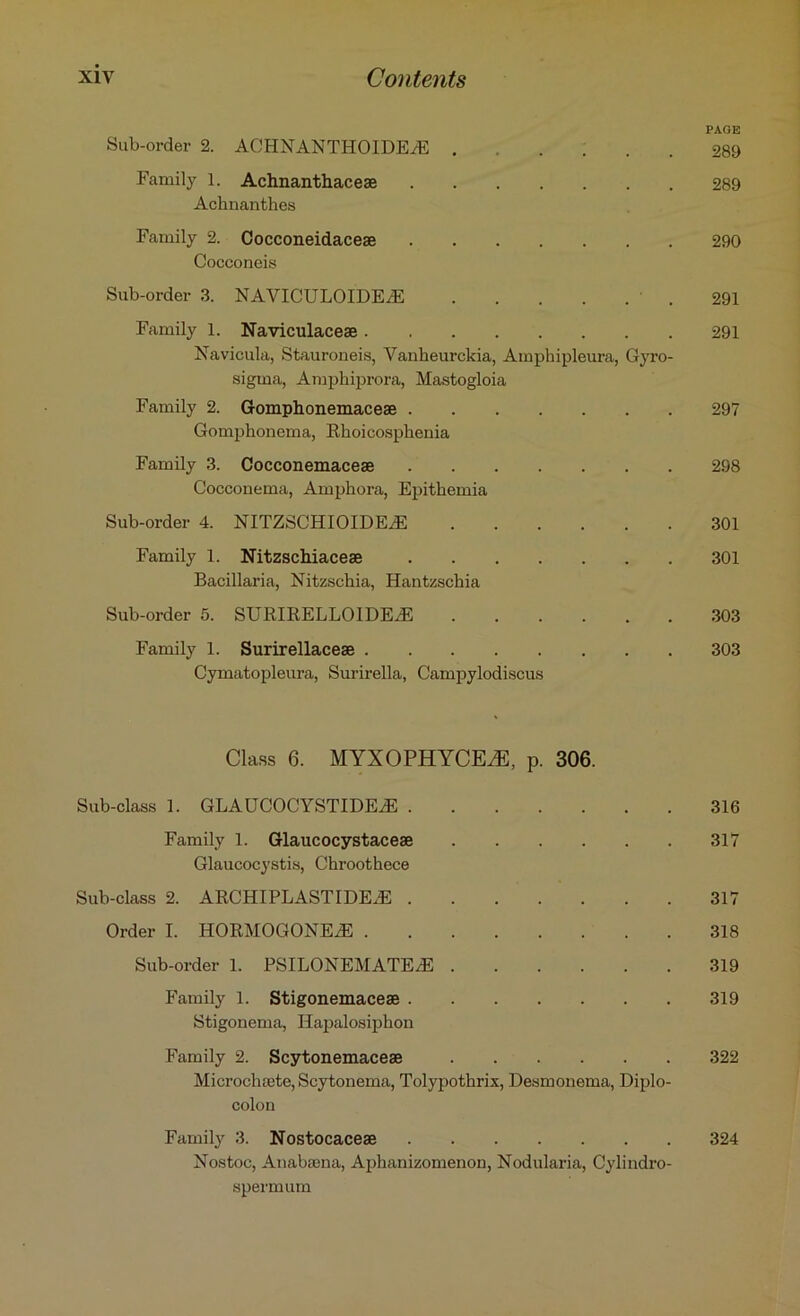 PAGE Sub-order 2. ACHNANTHOIDEiE 289 Family 1. Achnanthaceae 289 Acknanthes Family 2. Cocconeidaceae 290 Cocconeis Sub-order 3. NAVICULOIDEiE • . 291 Family 1. Naviculaceae 291 Navicula, Stauroneis, Vanheurckia, Amphipleura, Gyro- sigma, Amphiprora, Mastogloia Family 2. Gomphonemaceae 297 Gomphonema, Rhoicosphenia Family 3. Cocconemaceae 298 Cocconema, Amphora, Epitkemia Sub-order 4. NITZSCHIOIDE^E 301 Family 1. Nitzschiaceae 301 Bacillaria, Nitzsckia, Hantzschia Sub-order 5. SURIRELLOIDEiE 303 Family 1. Surirellaceae 303 Cymatopleura, Surirella, Campylodiscus Class 6. MYXOPHYCEvE, p. 306. Sub-class 1. GLAUCOCYSTIDEjE 316 Family 1. Glaucocystaceae 317 Glaucocystis, Chrootkece Sub-class 2. ARCHIPLASTIDE.E 317 Order I. HORMOGONEJ3 318 Sub-order 1. PSILONEMATE/E 319 Family 1. Stigonemaceae 319 Stigonema, Ilapalosipkon Family 2. Scytonemaceae 322 Microchoete, Scytonema, Tolypothrix, Desmonema, Diplo- colon Family 3. Nostocaceae 324 Nostoc, Anabajna, Aphanizomenon, Nodularia, Cylindro- spermum