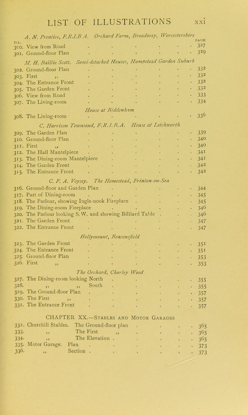 A N Prentice F.R.J.B A. Orchard Farm, Broadway, Worcestershire 11.L. ' ' P*C“ 3C0. View from Road . . • ... 327 301. Ground-floor Plan . • • ... 329 M. H. Baillie Scott. Semi-detached Houses, Hampstead Garden Suburb 3°2. Ground-floor Plan . . • • • 332 3°3- First ,, . • 332 3°4- The Entrance Front .... • 332 3°5- The Garden Front .... • 332 306. View from Road . • 333 307- The Living-room .... House at Biddenliam • 334 00 O co The Living-room • . • • C. Harrison Townsend, F.R.l. B.A. House at Letchtuorth • 336 3°9- The Garden Plan .... ■ 339 310. Ground-floor Plan .... • 340 3'1- First ,, .... • 340 312. The Hall Mantelpiece .... • 34i 313- The Dining-room Mantelpiece • 34i 3H- The Garden Front .... • 342 315- The Entrance Front .... C. F. A. Voysey. The Homestead, Frinton-on-Sea • 342 3'6. Ground-floor and Garden Plan • 344 317. Part of Dining-room .... • 345 318. The Parlour, showing Ingle-nook Fireplace • 345 319- The Dining-room Fireplace • 346 320. The Parlour looking S. W. and showing Billiard Table . ■ 346 321. The Garden Front .... • 347 322. The Entrance Front .... Hollymount, Reaconsjield • 347 323- The Garden Front .... • 351 324- The Entrance Front .... • 35i 32S- Ground-floor Plan .... • 353 326. First ,, The Orchard, Chorley Wood • 353 327- The Dining-room looking North • 355 328. ,, ,, South • 355 329- The Ground-floor Plan .... • 357 330. The First . • 357 33i. The Entrance Front .... CHAPTER XX.—Stables and Motor Garages • 357 332. Churchill Stables. The Ground-floor plan • 365 333- ,, The First ,, • 365 334- ,, The Elevation . • 365 335- Motor Garage. Plan .... • 373 336. ,, Section .... • 373