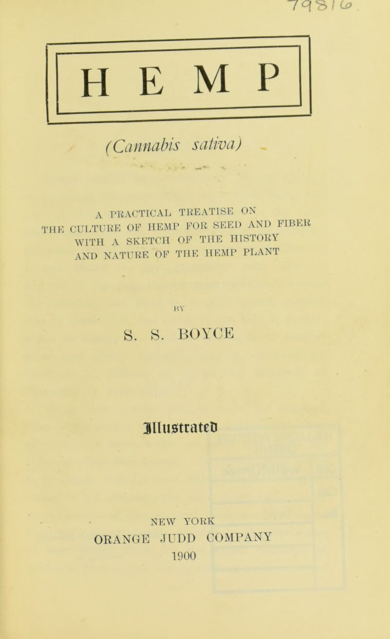 hemp (Cannabis saliva) A PKAOTICAL TKEATISE OX THE CULTEKE OE HEMP FOR SEED AND FIBER WITH A SKETCH OF THE HISTORY AND NATURE OF THE HEMP PLANT i^v S. S. KOVCE ailusttatcD NEW YORK ORANOF. .lUDD COMPANY 1900