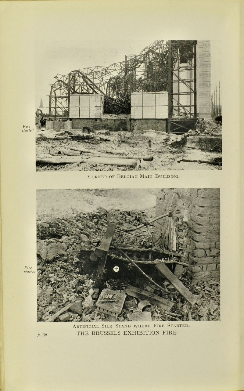 Corner of Belgian Main Building. Artificial Silk Stand where Fire Started. THE BRUSSELS EXHIBITION FIRE