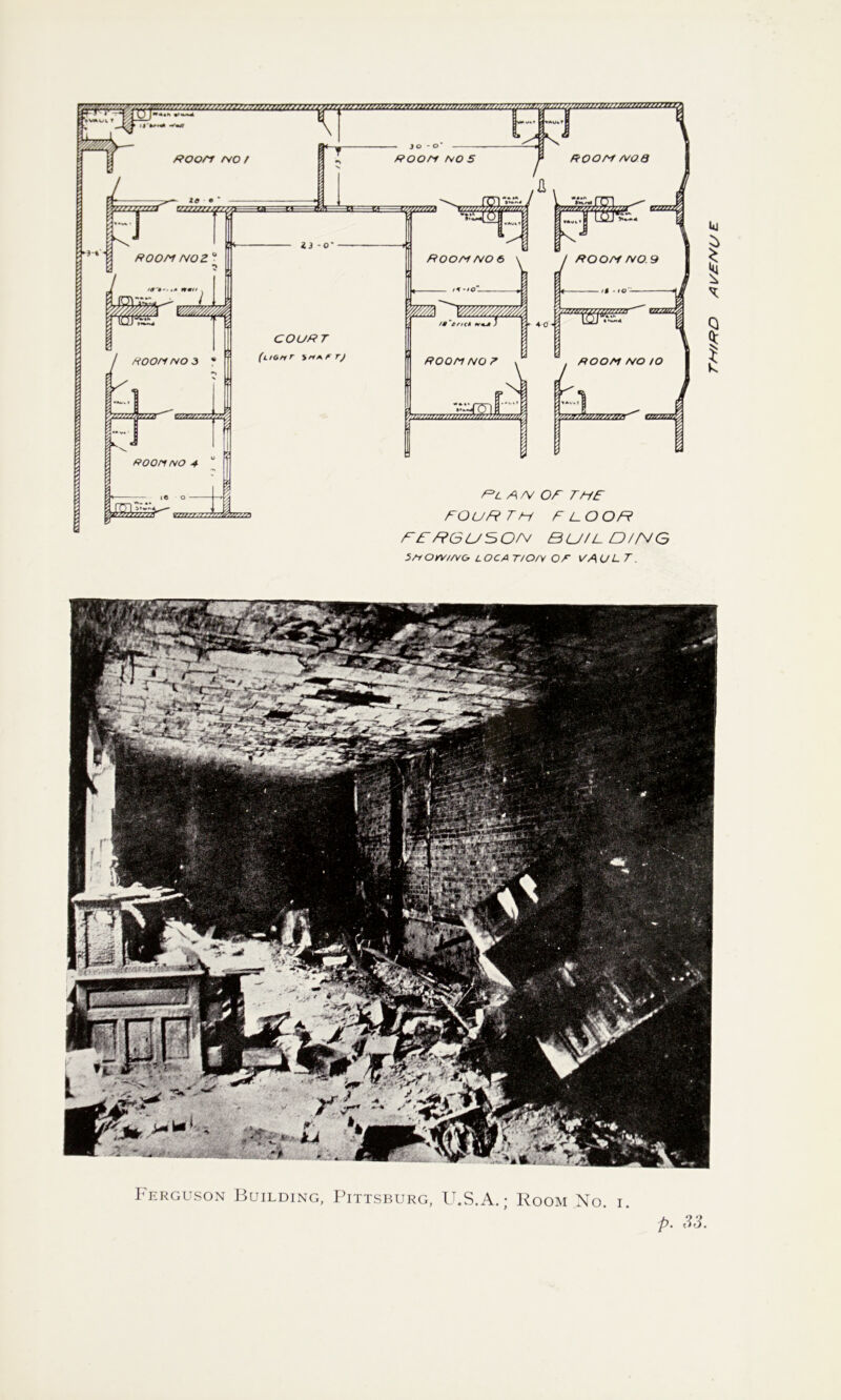 SAfOnV/ZVC, LOCA T/O/y O/ VAULT. Ferguson Building, Pittsburg, U.S.A. ; Room No. i. TM/RD A \/£/VU E