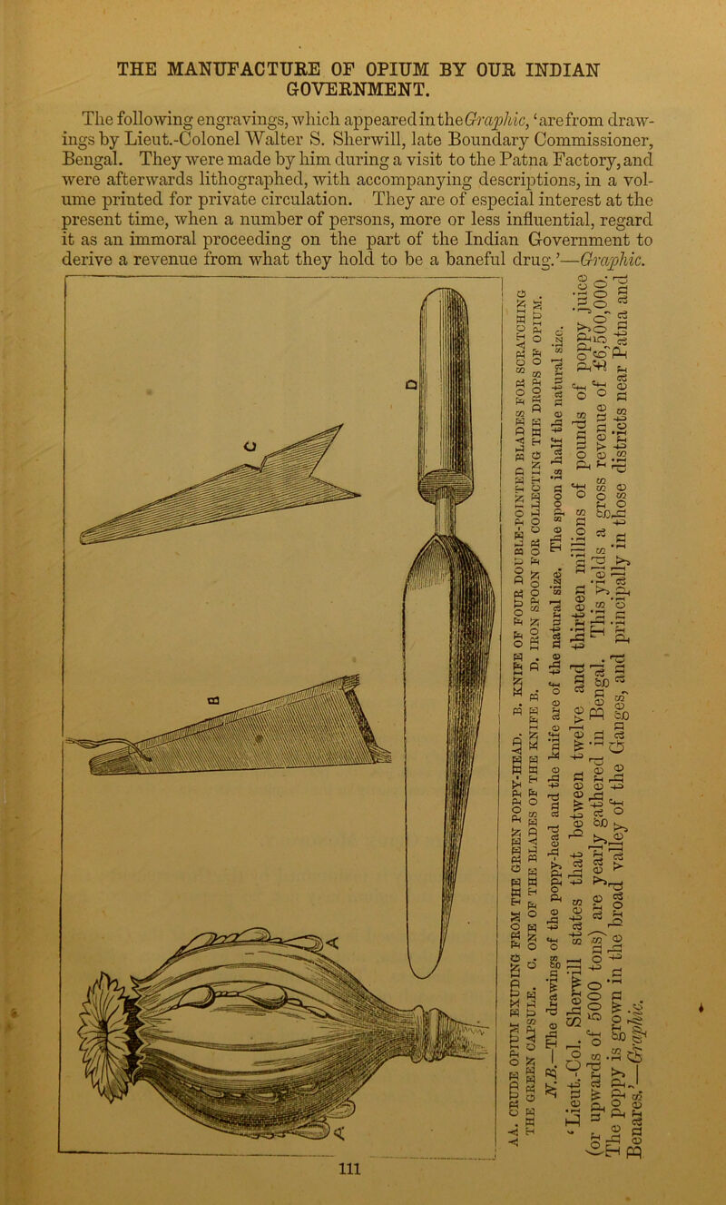 i. ' ' THE MANUFAC TUBE OF OPIUM BY OUR INDIAN GOVERNMENT. The following engravings, which appeared in theGraphic, ‘are from draw- ings by Lieut.-Colonel Walter S. Sherwill, late Boundary Commissioner, Bengal. They were made by him during a visit to the Patna Factory, and were afterwards lithographed, with accompanying descriptions, in a vol- ume printed for private circulation. They are of especial interest at the present time, when a number of persons, more or less influential, regard it as an immoral proceeding on the part of the Indian Government to derive a revenue from what they hold to be a baneful drug.’—Graphic. r—1 - -4^> C+H U1 ^ « n ft ^ ft w o TO Q „ fn 1/2 > P3 §o ^ r-i r? n* O Pi « 0 O 5 jft ■+3 Cu 1 «t-l ~CC |CQ ® o Q> K) *