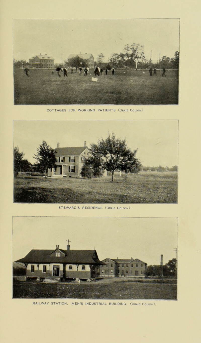 COTTAGES FOR WORKING PATIENTS (Craig Colony). STEWARD’S RESIDENCE (Craig Colony). RAILWAY STATION. MEN’S INDUSTRIAL BUILDING (Craig Colony).